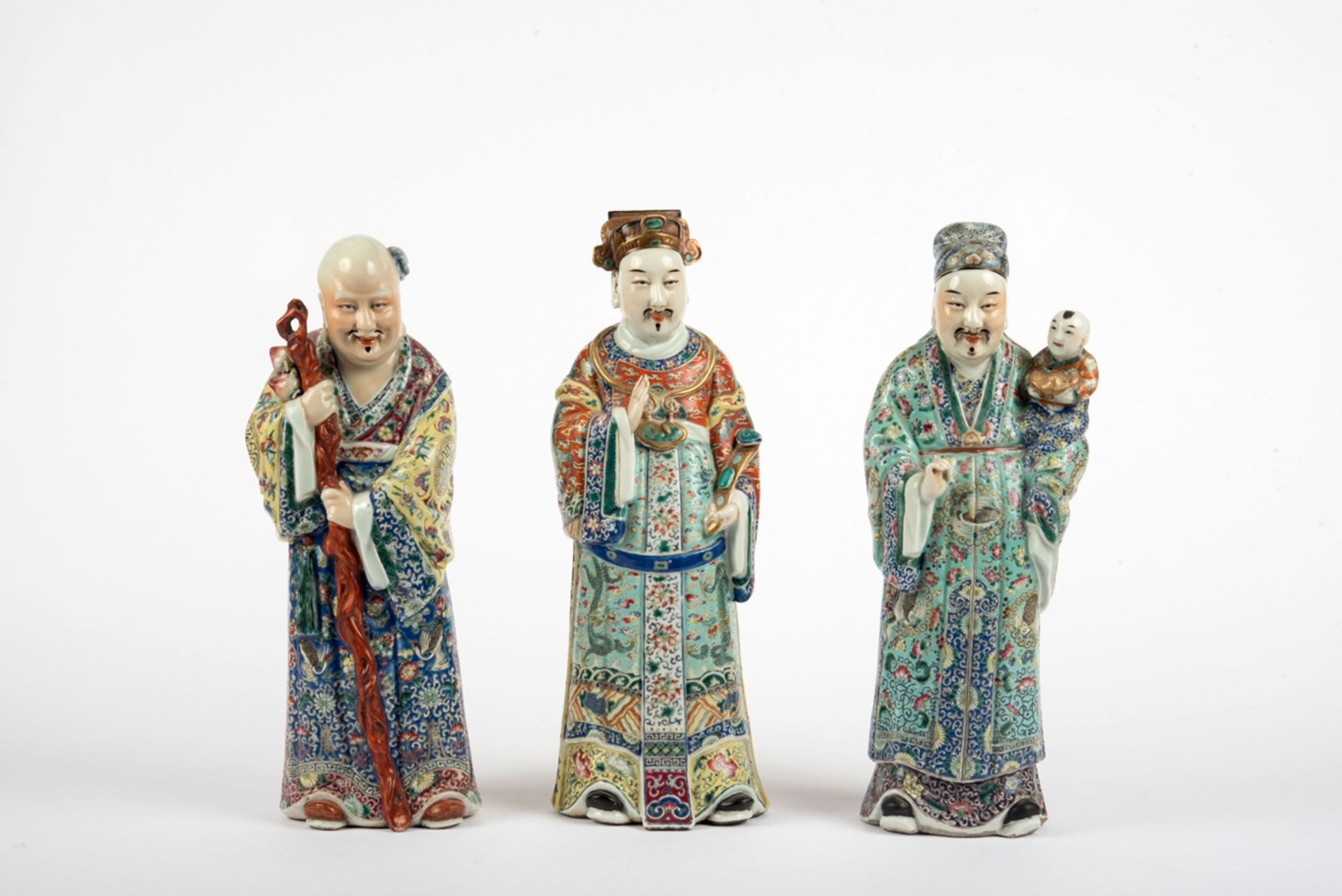 Drei chinesische Glücksfiguren Fu, Lu, Shou