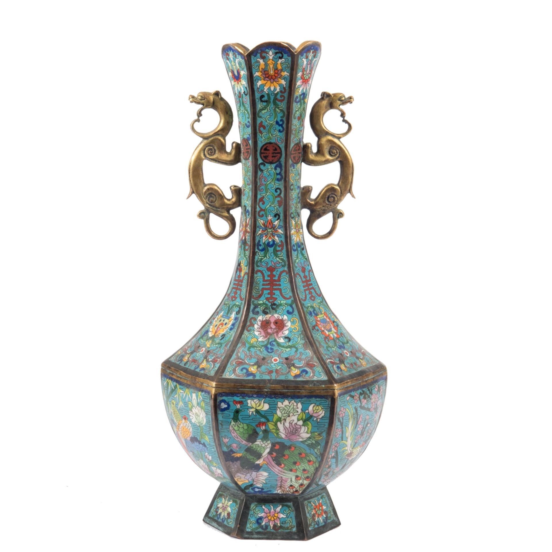 Hexagonale Cloisonnévase, China 18. Jh.