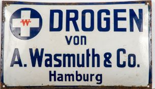 Werbeschild DROGEN von A. Wasmuth & Co., Hamburg