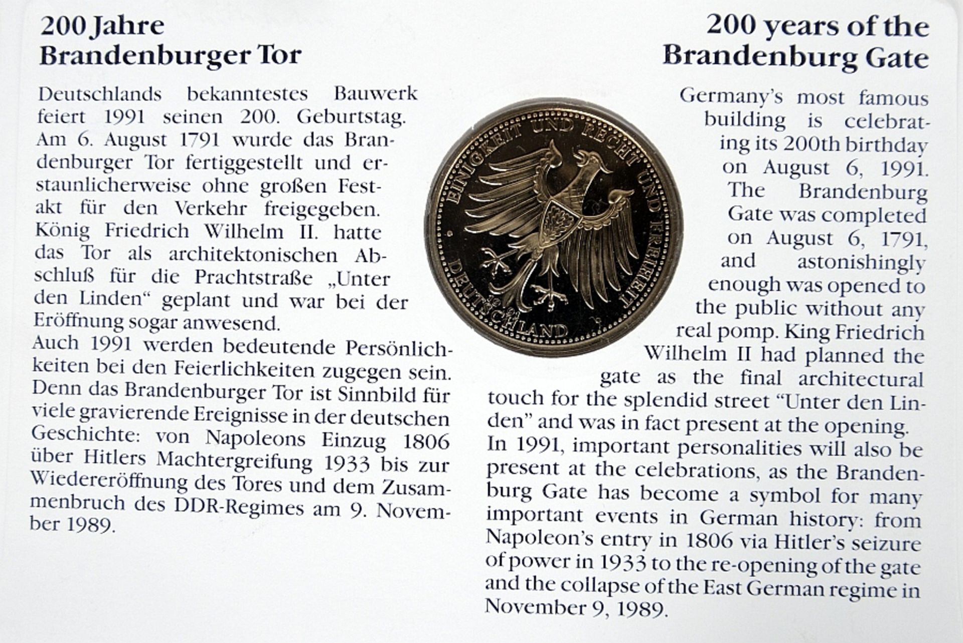 Bundesrepublik Deutschland: 200 Jahre Brandenburger Tor Sondermuenze - Image 2 of 2