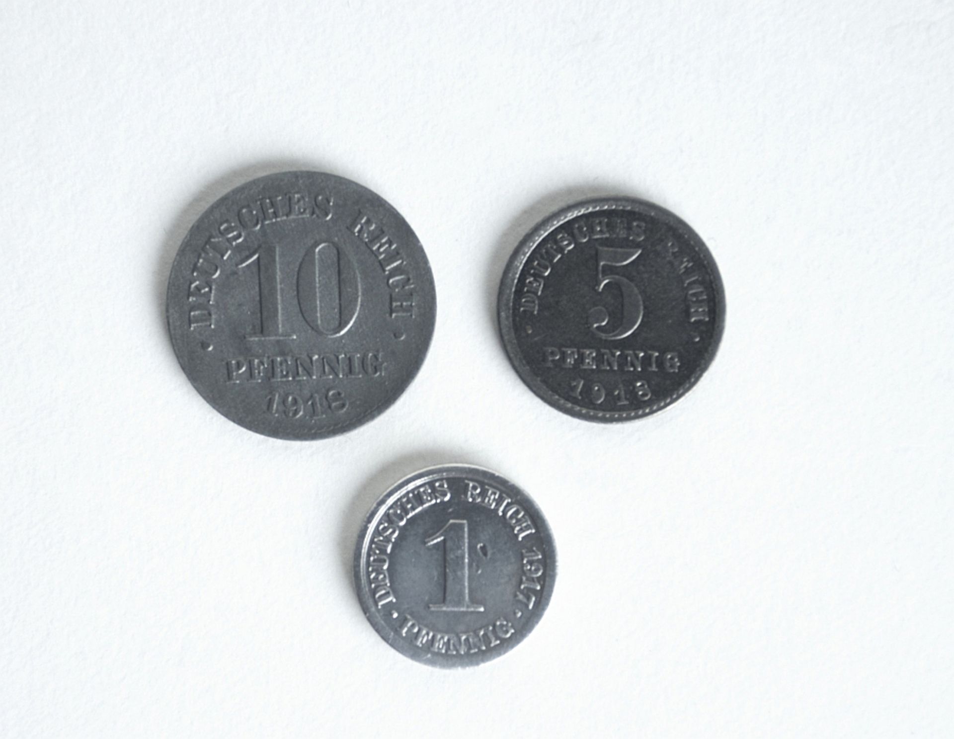 Ersatzmuenzen des Deutschen Kaiserreiches: 1 Pfennig, 5 Pfennig, 20 Pfennig