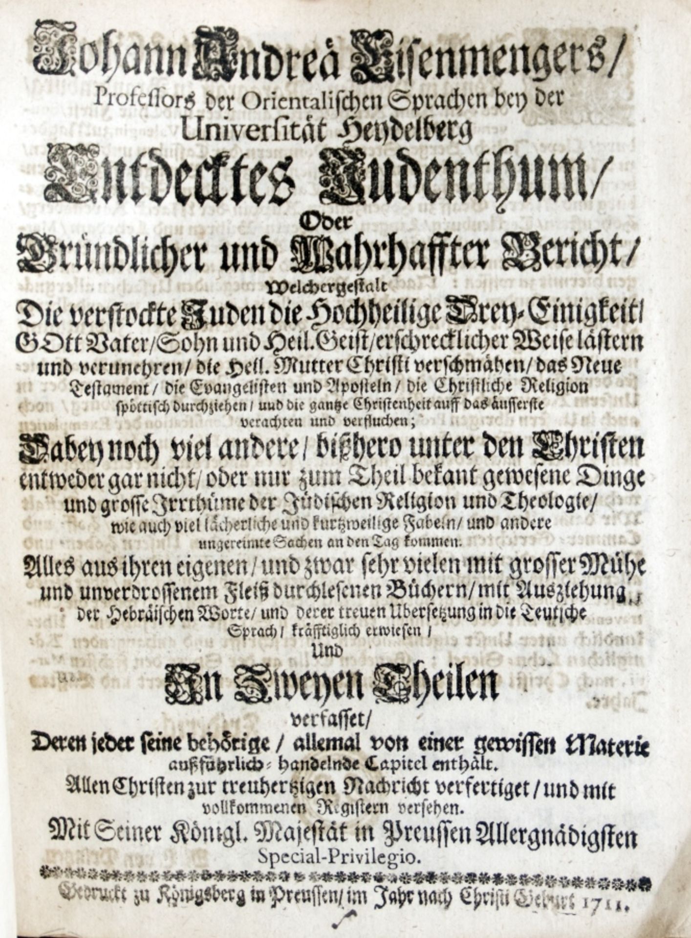 Eisenmengers, Johann Andreas: Entdecktes Judentum