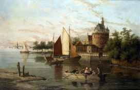 Dommersen, W. R.:  Boote vor der Hafenstadt