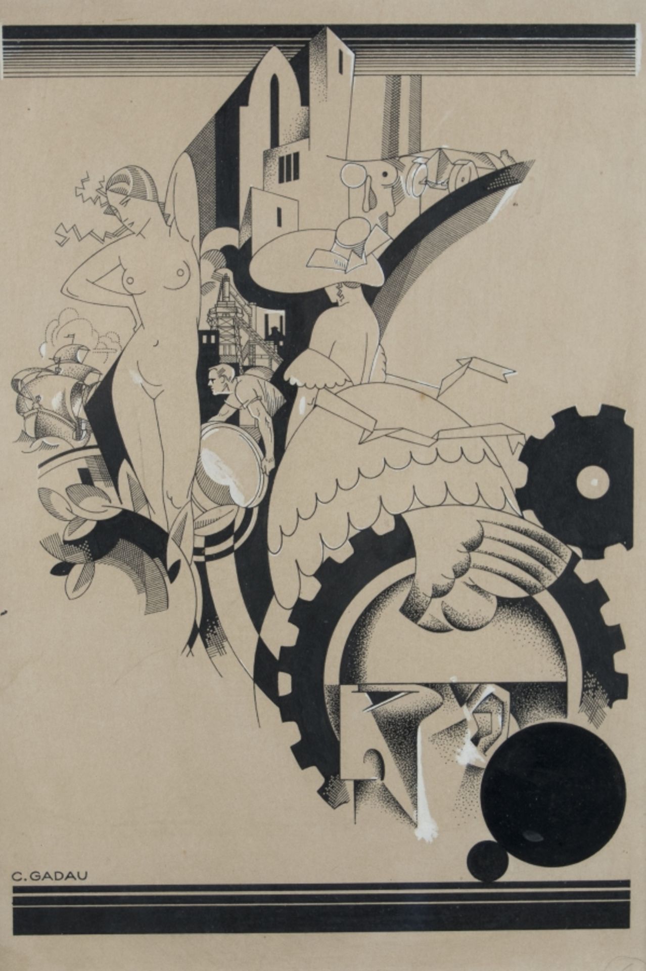 Gadau, Carl Otto: Art Deco-Komposition mit Akt