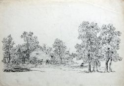 Zeichner des 19. Jh.:  Gehöft zwischen den Bäumen