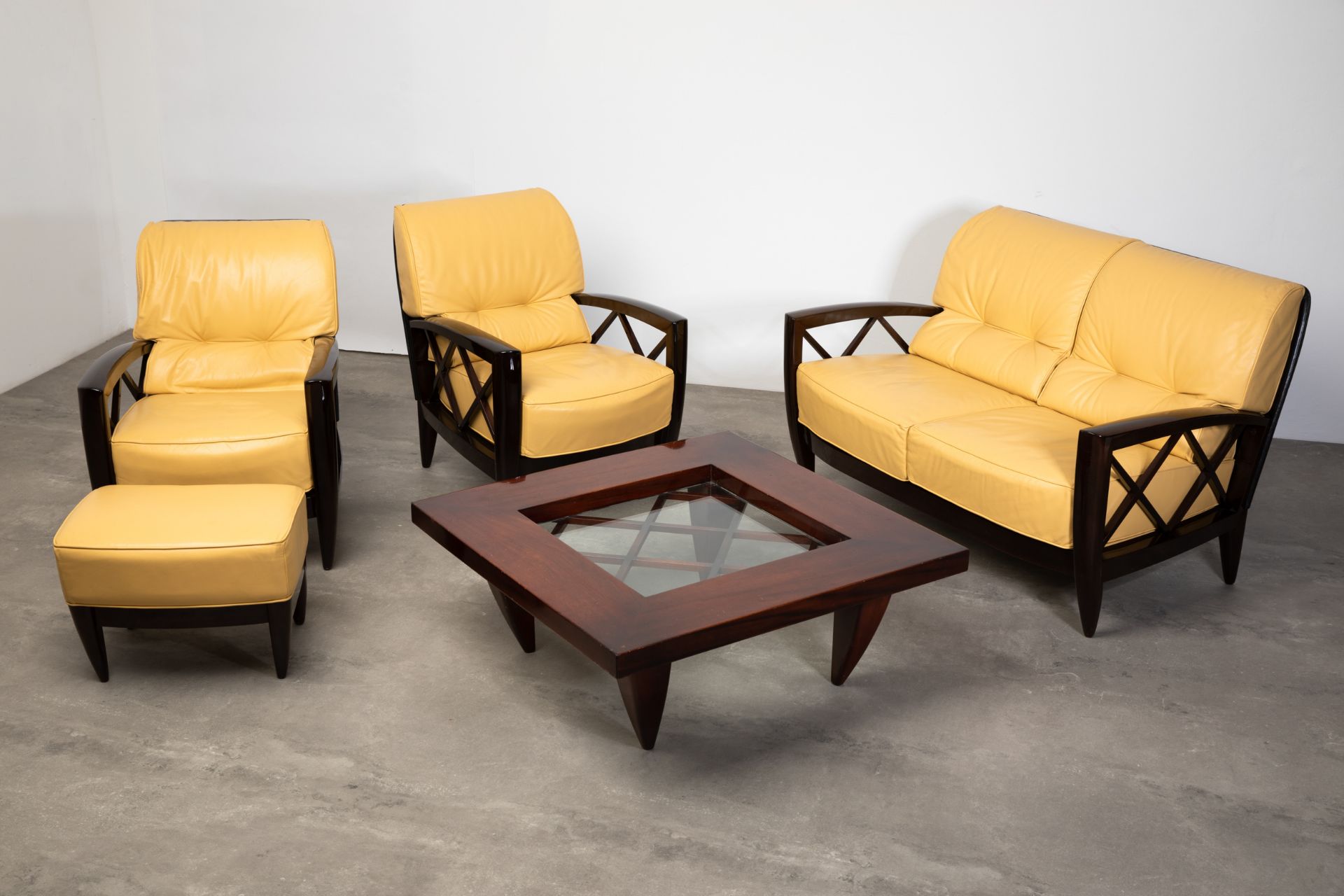 Adam Tihany Mariani, Sofa, 2 Armchairs, stool, table - Image 2 of 3