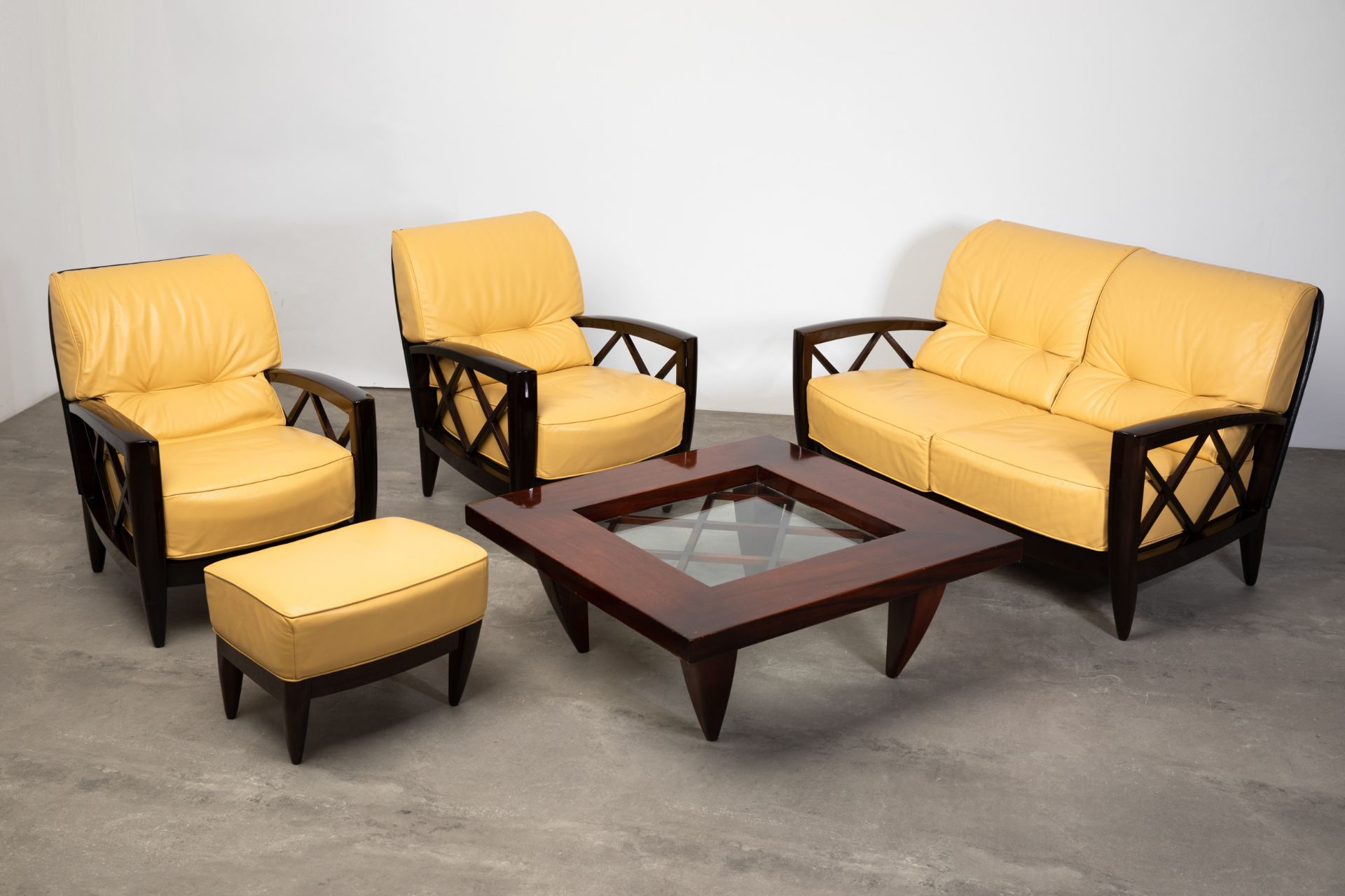 Adam Tihany Mariani, Sofa, 2 Armchairs, stool, table