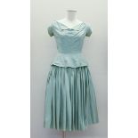 Christian Dior, duckegg blue two piece afternoon ensemble, 1956/57