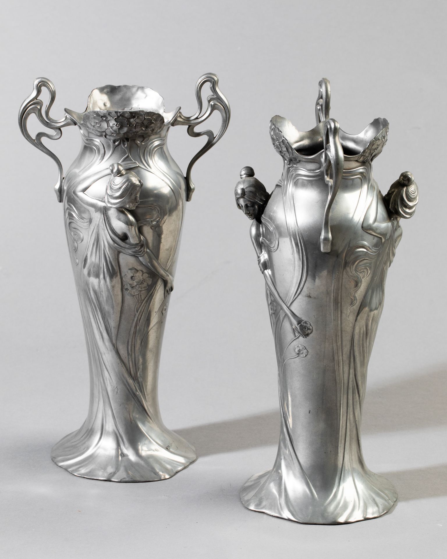 2 WMF Art Nouveau Pewter Vases