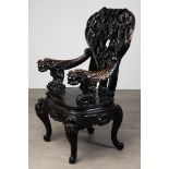 Large Carved Armchair with dragons and lilies, China