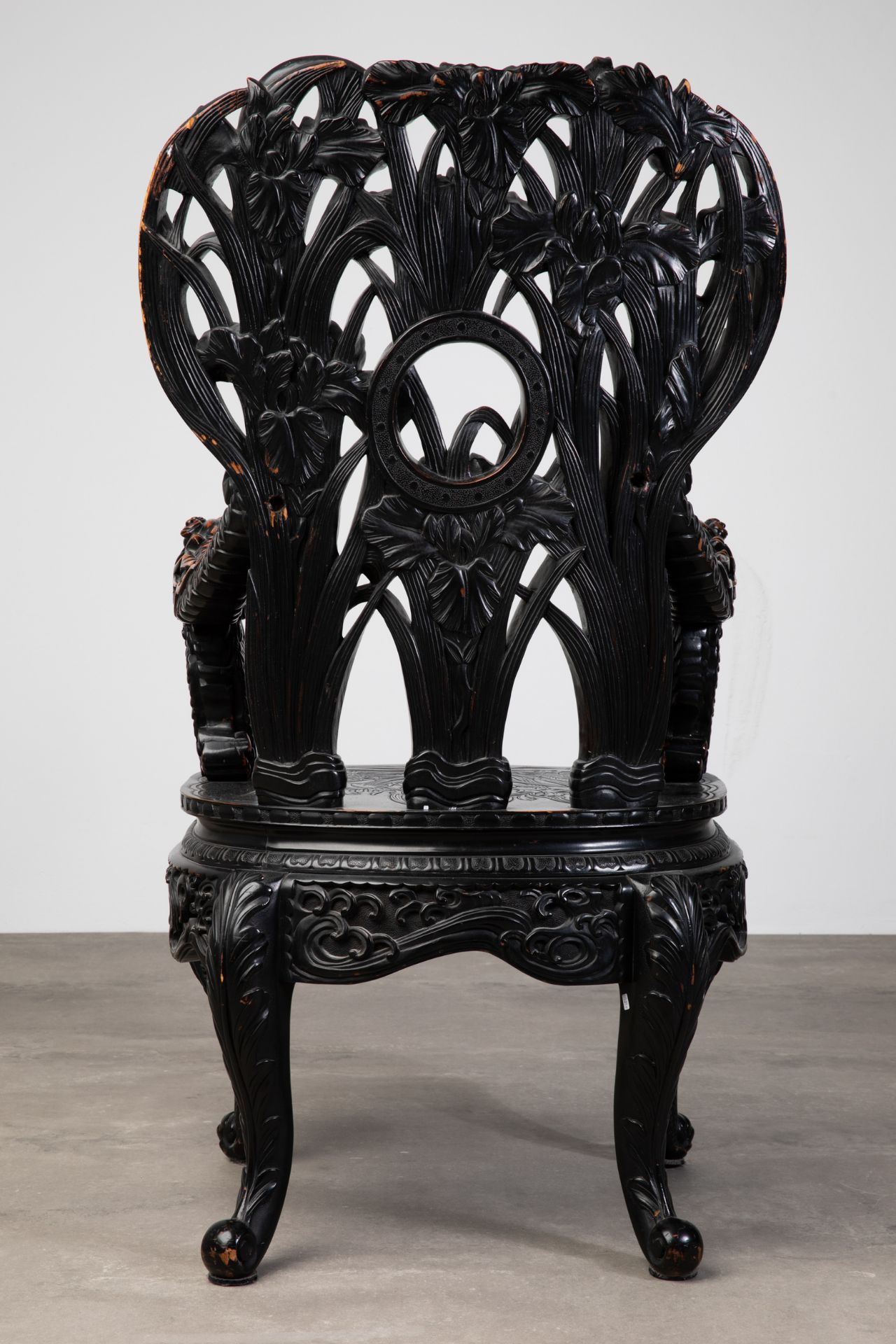 Large Carved Armchair with dragons and lilies, China - Image 4 of 4