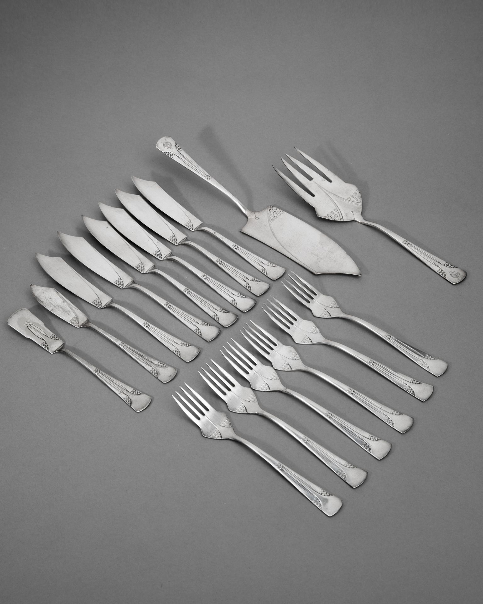 WMF Fish Cutlery No. 34 with serving parts, Plated, Albert Mayer