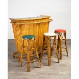 Bamboo Tiki Bar + 3 Bar Stools