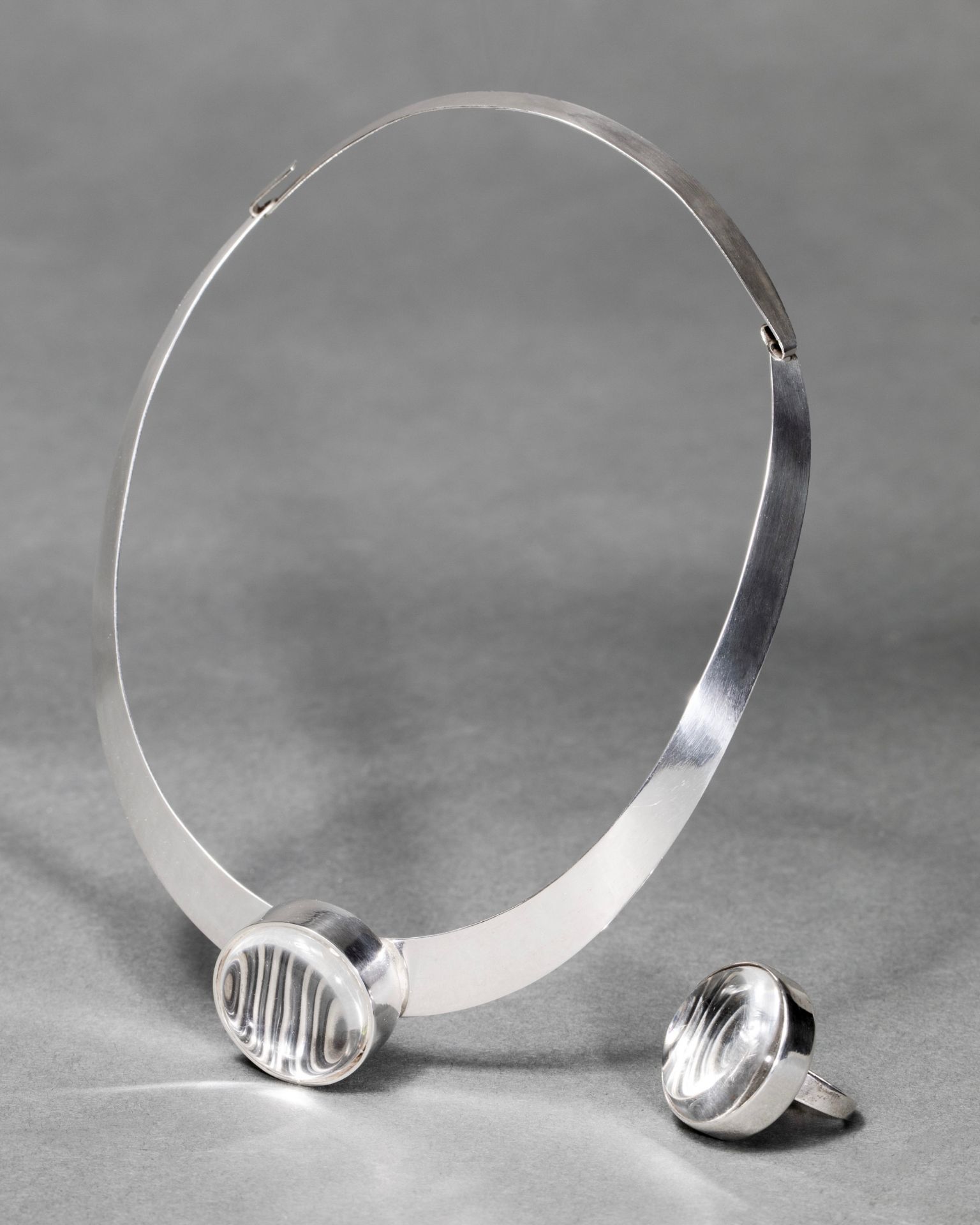 Herta & Friedrich Gebhart, Op Art Ring and Necklace, Plated, Acrylic