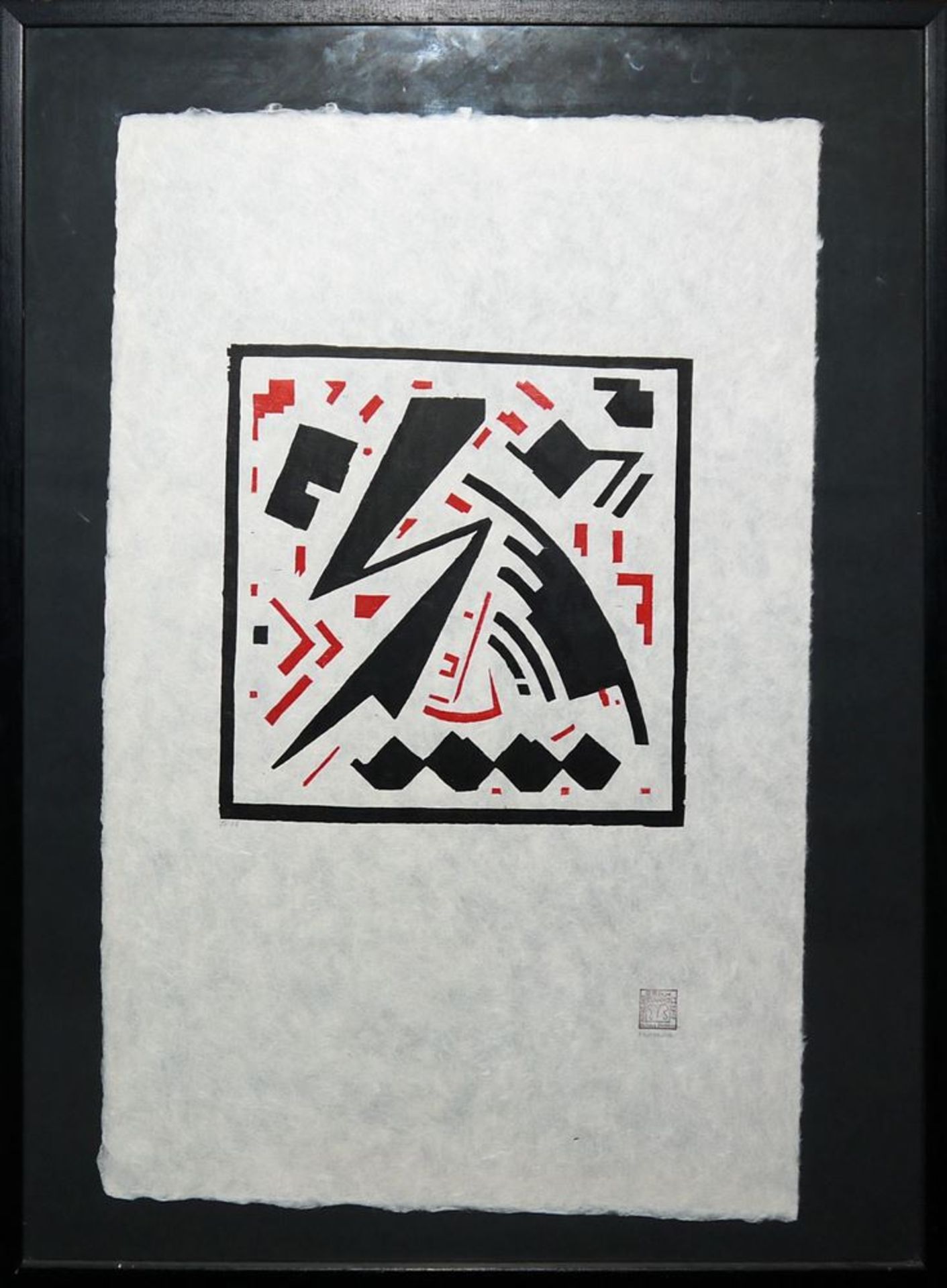 Erich Buchholz, "Blitzform", Holzschnitt von 1918/72, galeriegerahmt