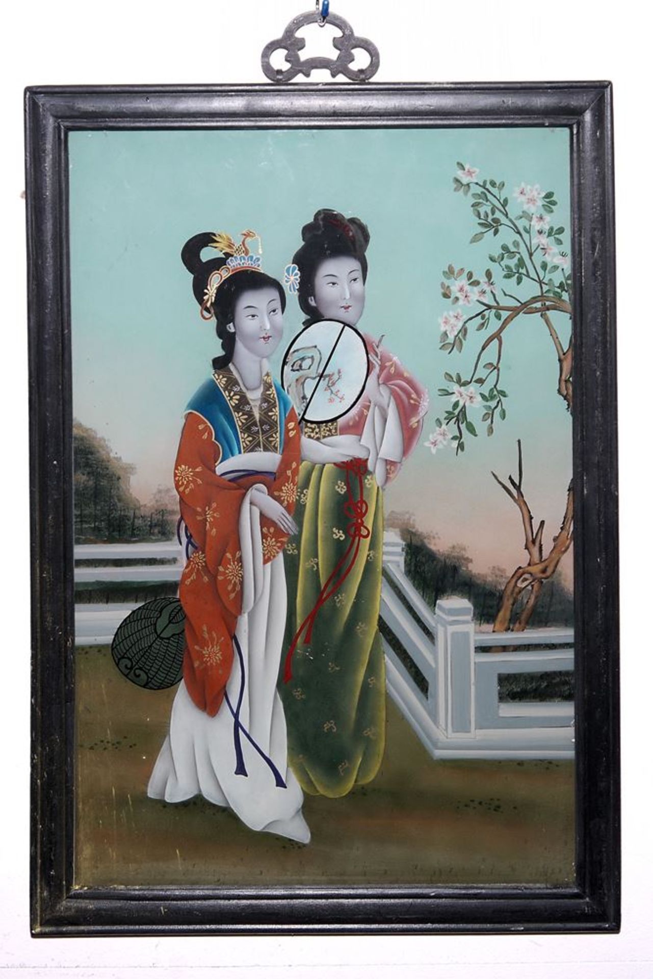 Zwei Damen, chinesische Hinterglasmalerei um 1900