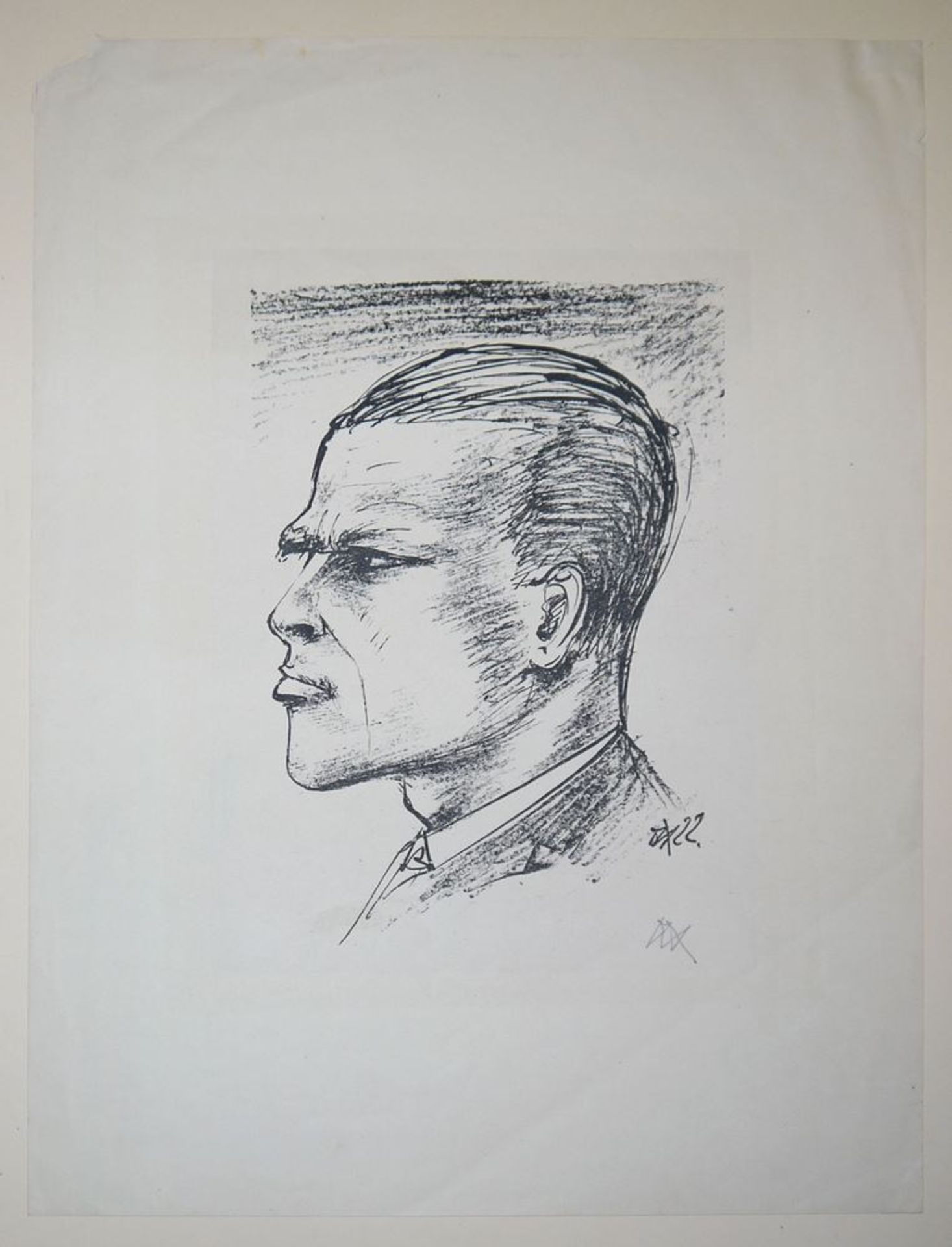 Otto Dix, Selbstbildnis im Profil, Lithographie von (19)22 - Bild 2 aus 3