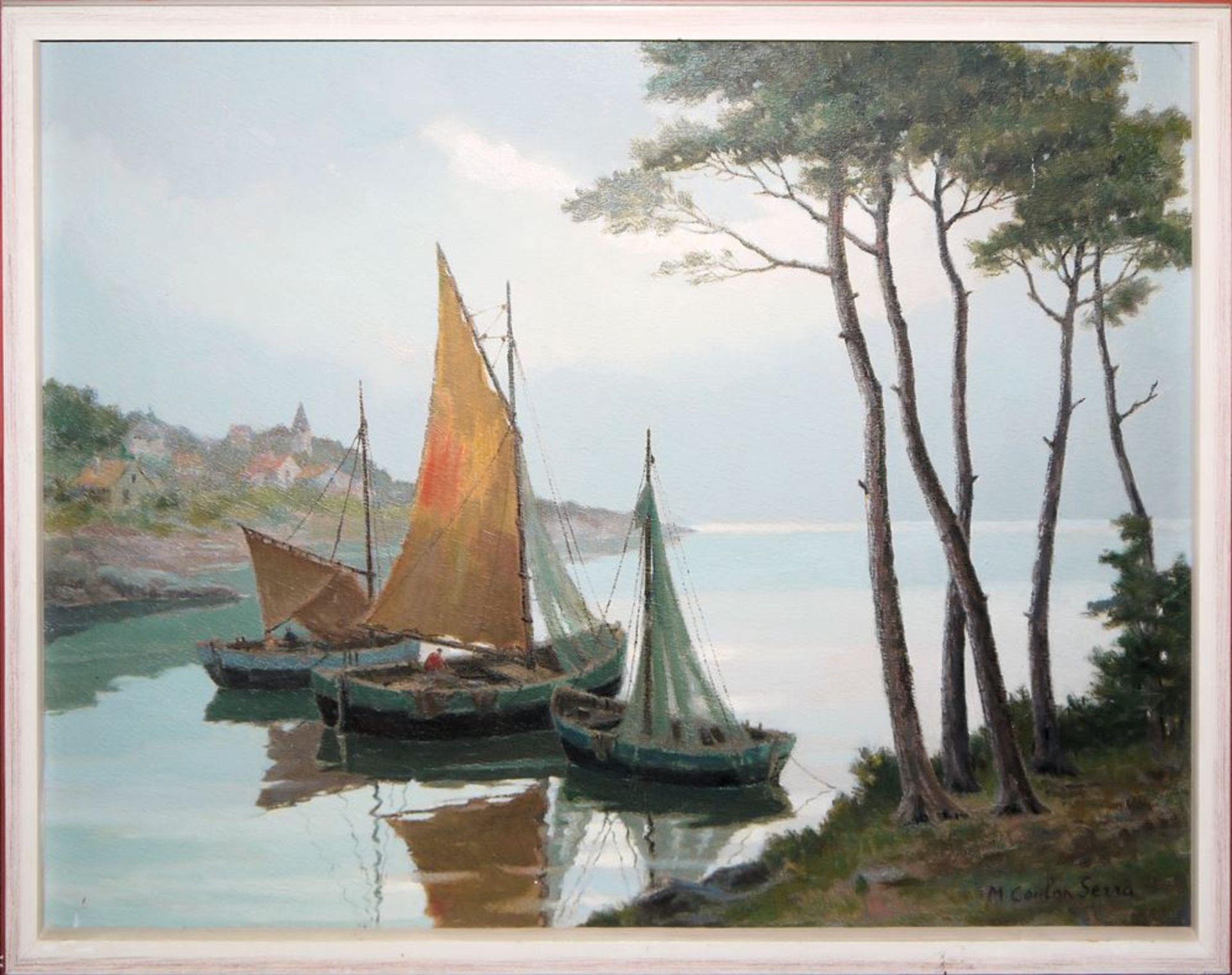 Mary Coulon Serra, Fischerboote an französischer Küste, 4 signierte Ölgemälde, - Bild 3 aus 5