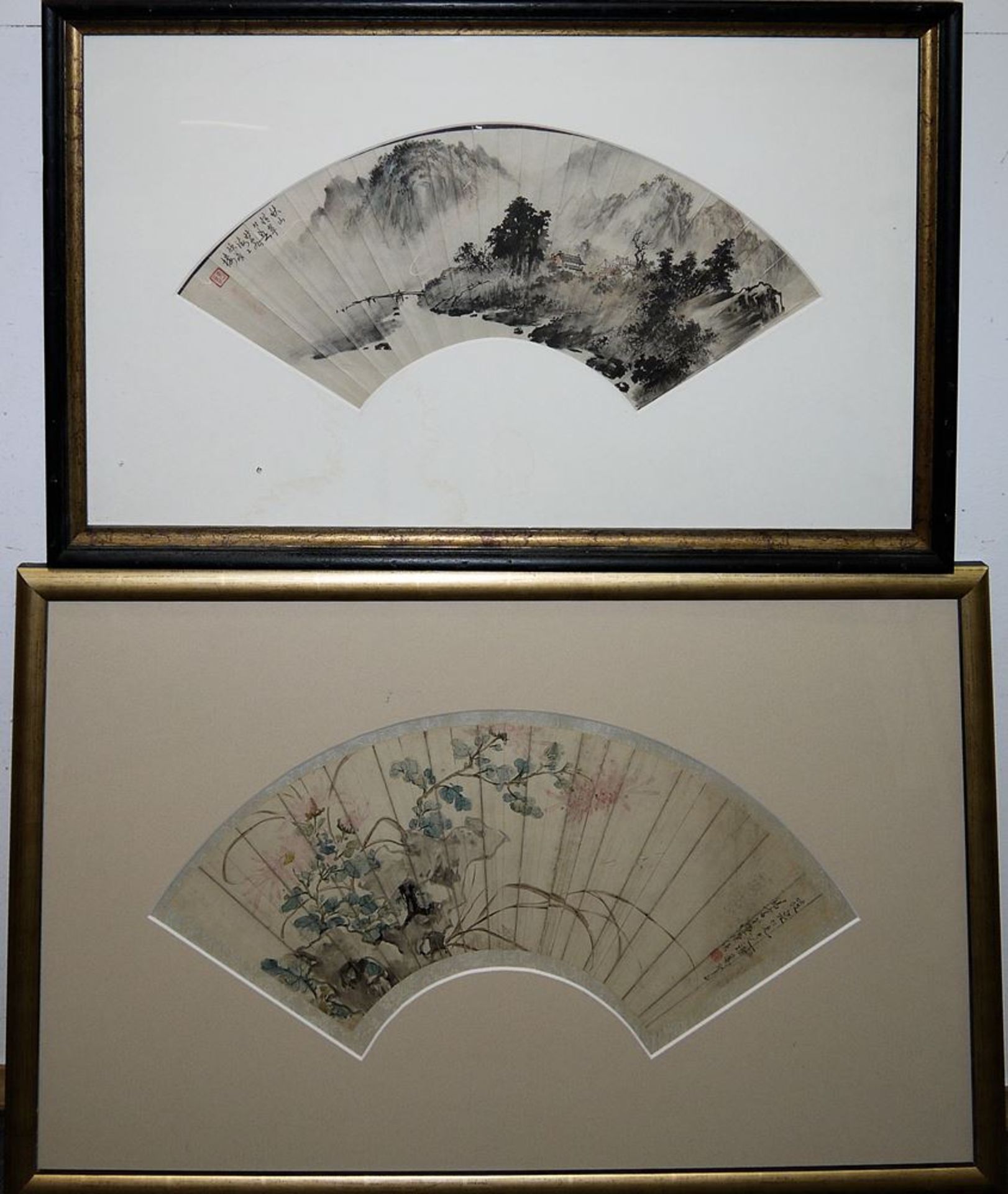 Zwei Fächerblattmalereien, China 20. Jh.