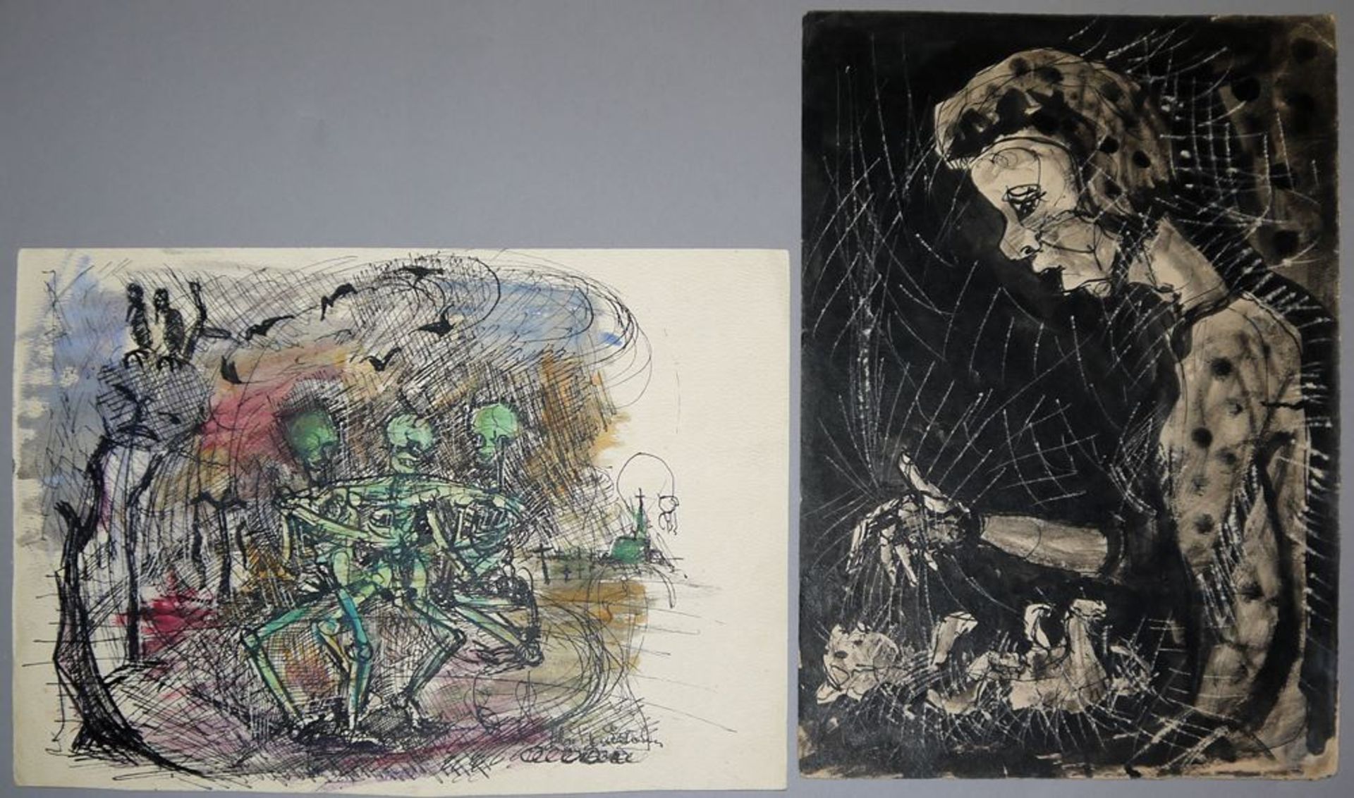 Hans Staudacher, 2 figürliche Kompositionen, Zeichnungen um 1950, einmal signie