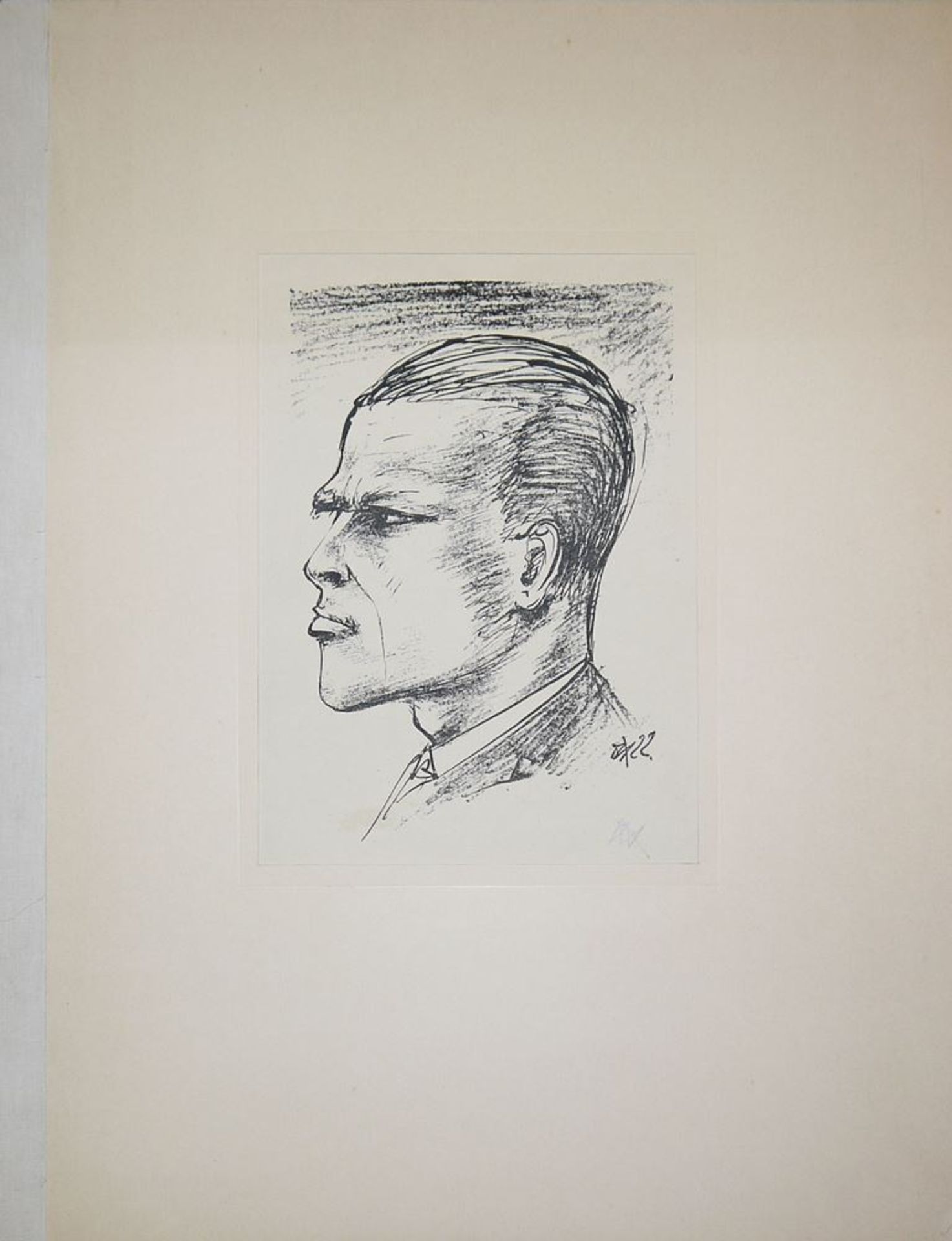 Otto Dix, Selbstbildnis im Profil, Lithographie von (19)22