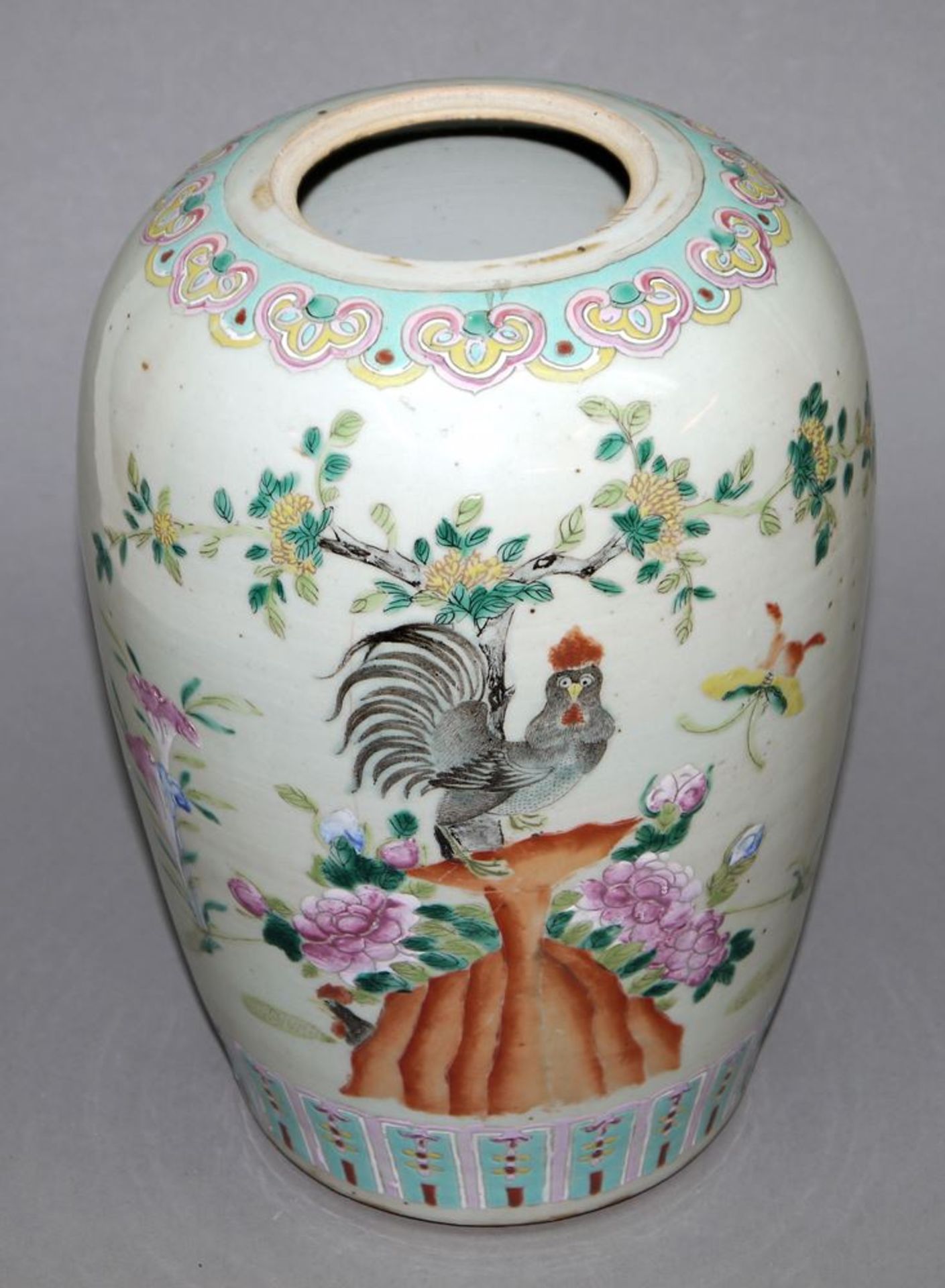 Porzellan-Vorratstopf mit Hühnervögeln, späte Qing-Zeit, China 19. Jh. - Image 2 of 5