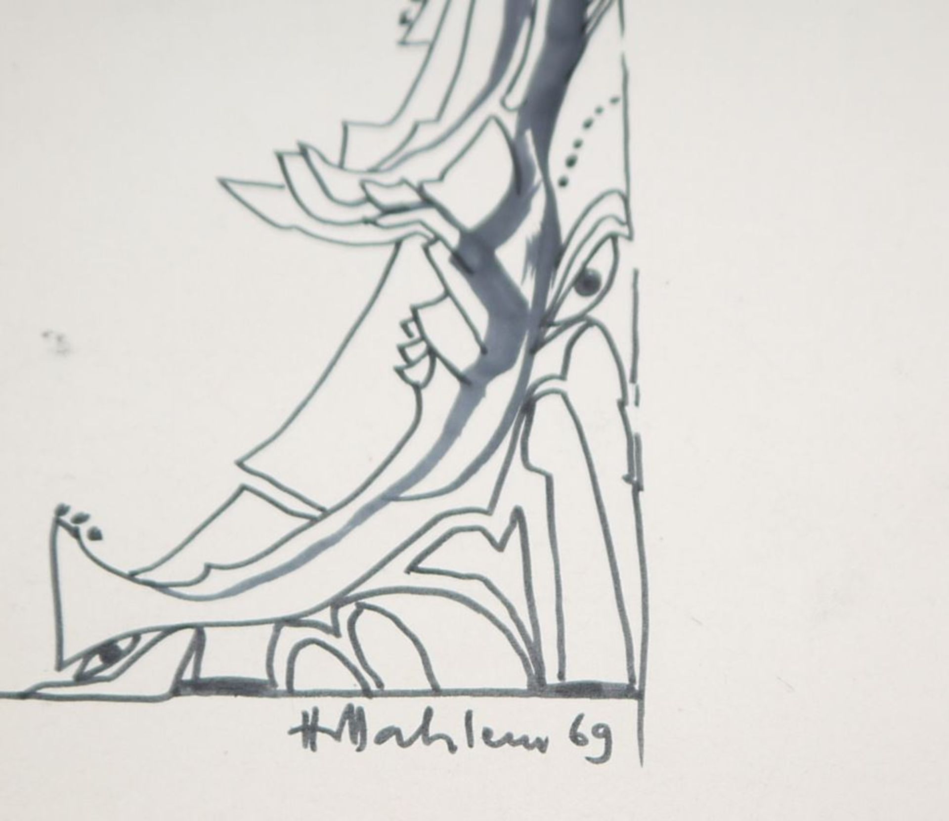 Hans Dahlem, Abstrakte Komposition, signierte Filzstiftzeichnung von 1969, o. R - Image 2 of 2
