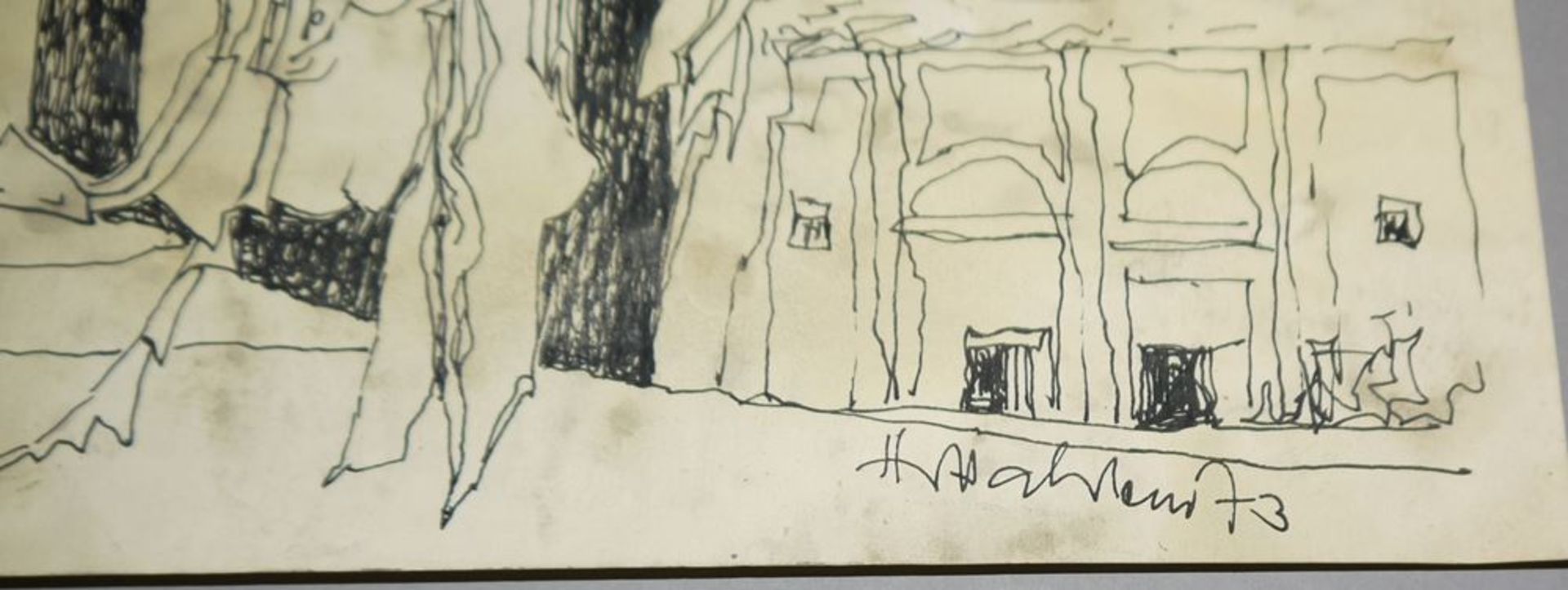 Hans Dahlem, Abstrakte Komposition mit Architektur, aquarellierte Tuschezeichnu - Bild 2 aus 2