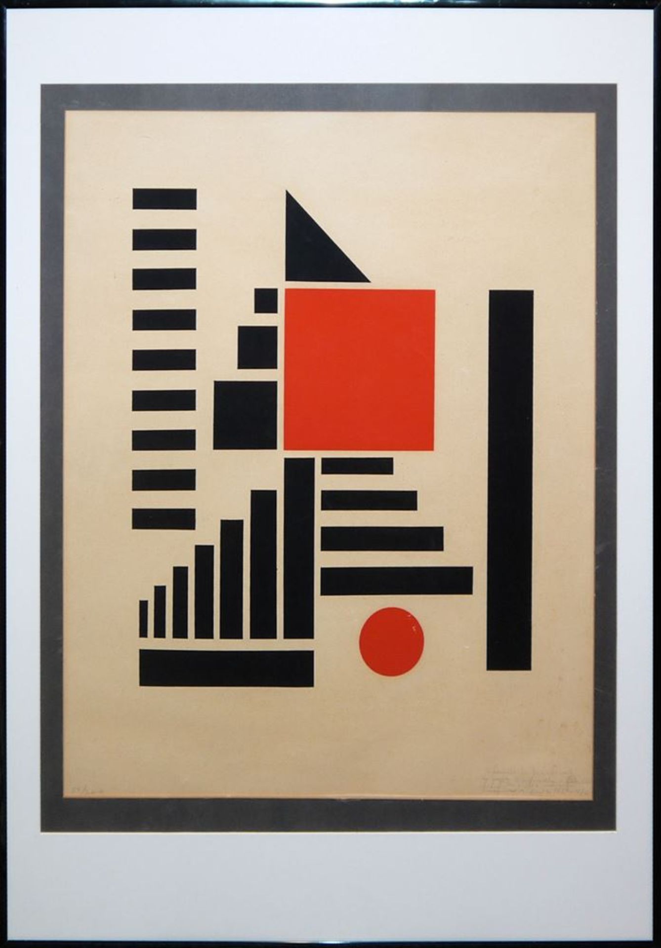 Henryk Berlewi, "Mechano-Faktur", signierte Farbserigrafie von 1960, gerahmt