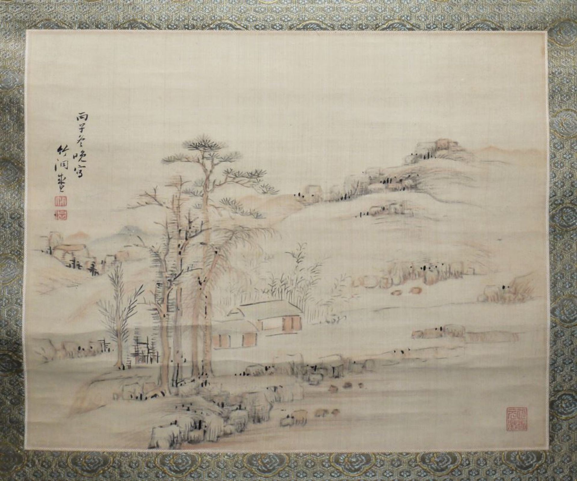 Nakabayashi Chikuto sign., Landschaft mit Gehöften, japanische Tuschemalerei