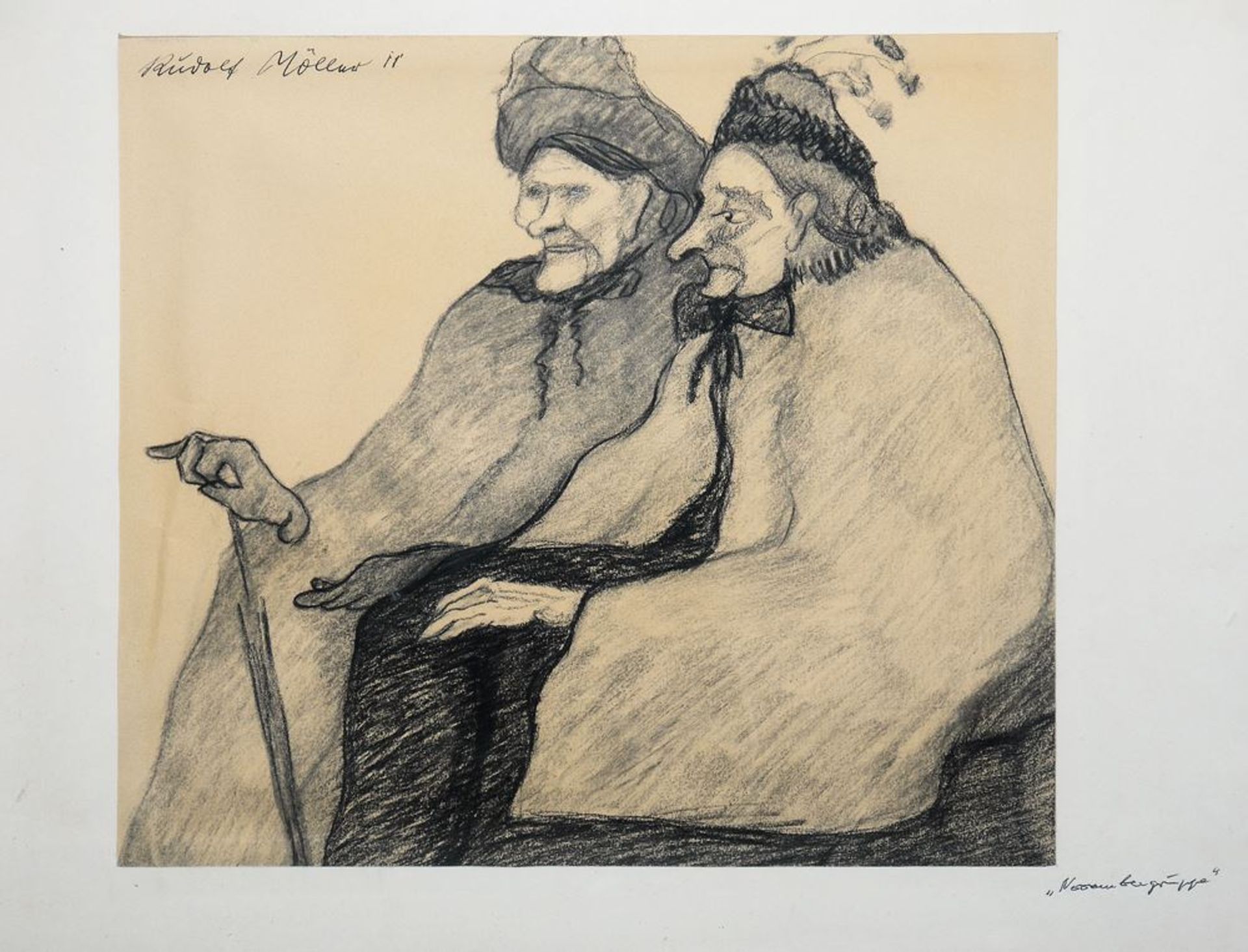 Rudolf Möller, Zwei sitzende Frauen im Gespräch, signierte Zeichnung von (19)11 - Bild 2 aus 2