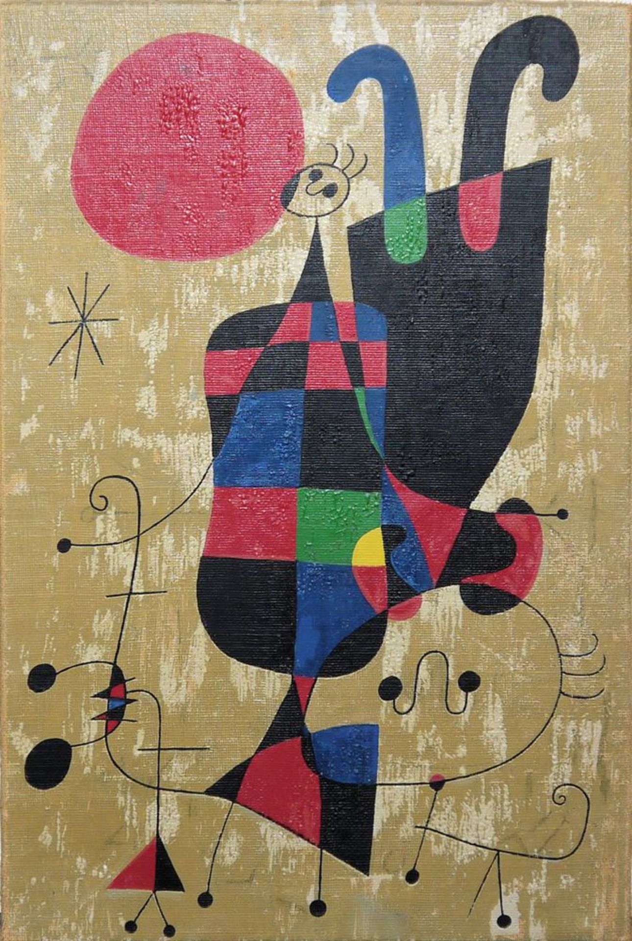 Joan Miro, qualitätvolle Kopie nach "Figures and dog in front of the sun" von 1