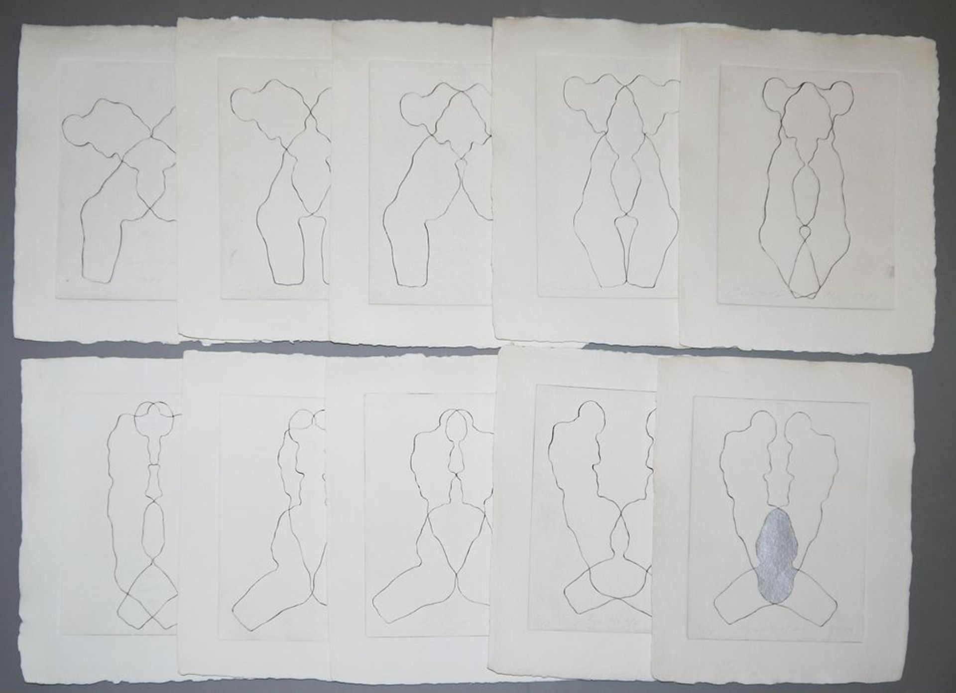 Jürgen Brodwolf, "Figuren-Diagramm", Kassette (2/10) mit 10 Radierungen (eine m