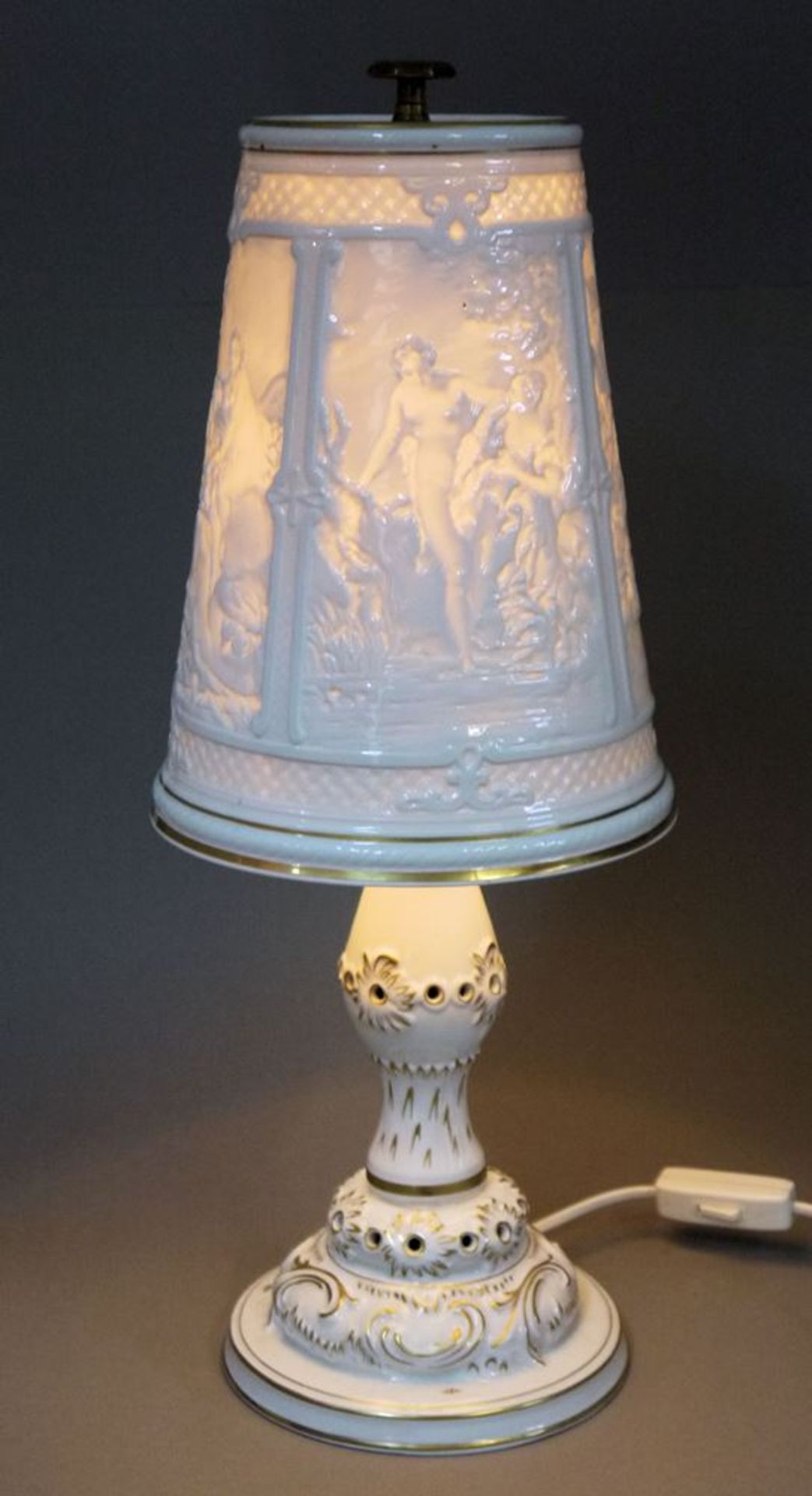 Porzellantischlampe mit Lithophanien von Schierholz, Plaue