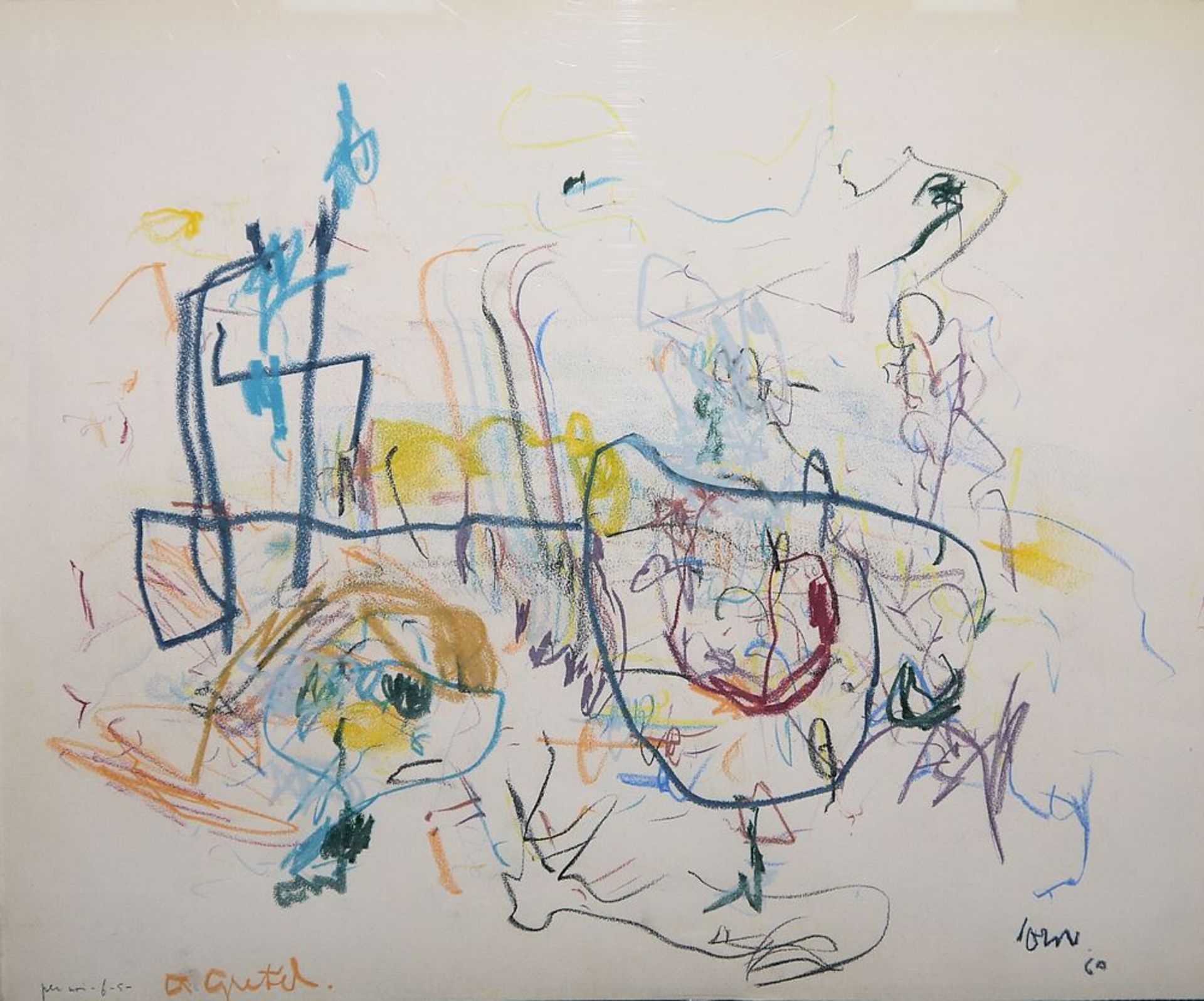 Asger Jorn, "Kosea", Komposition, signierte u. gewidmete Kreidezeichnung von (1