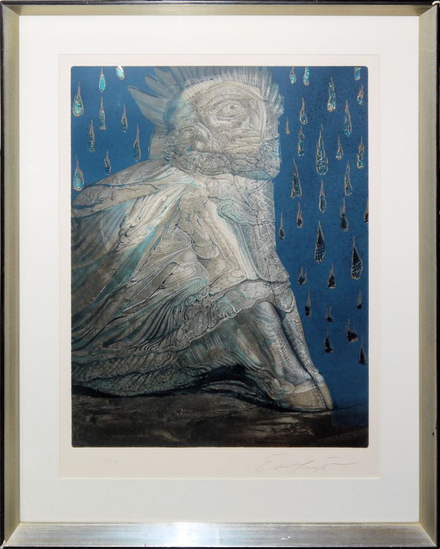 Ernst Fuchs, "Agnus Mysticus", signierte Farblithographie mit Metallfolienprägu