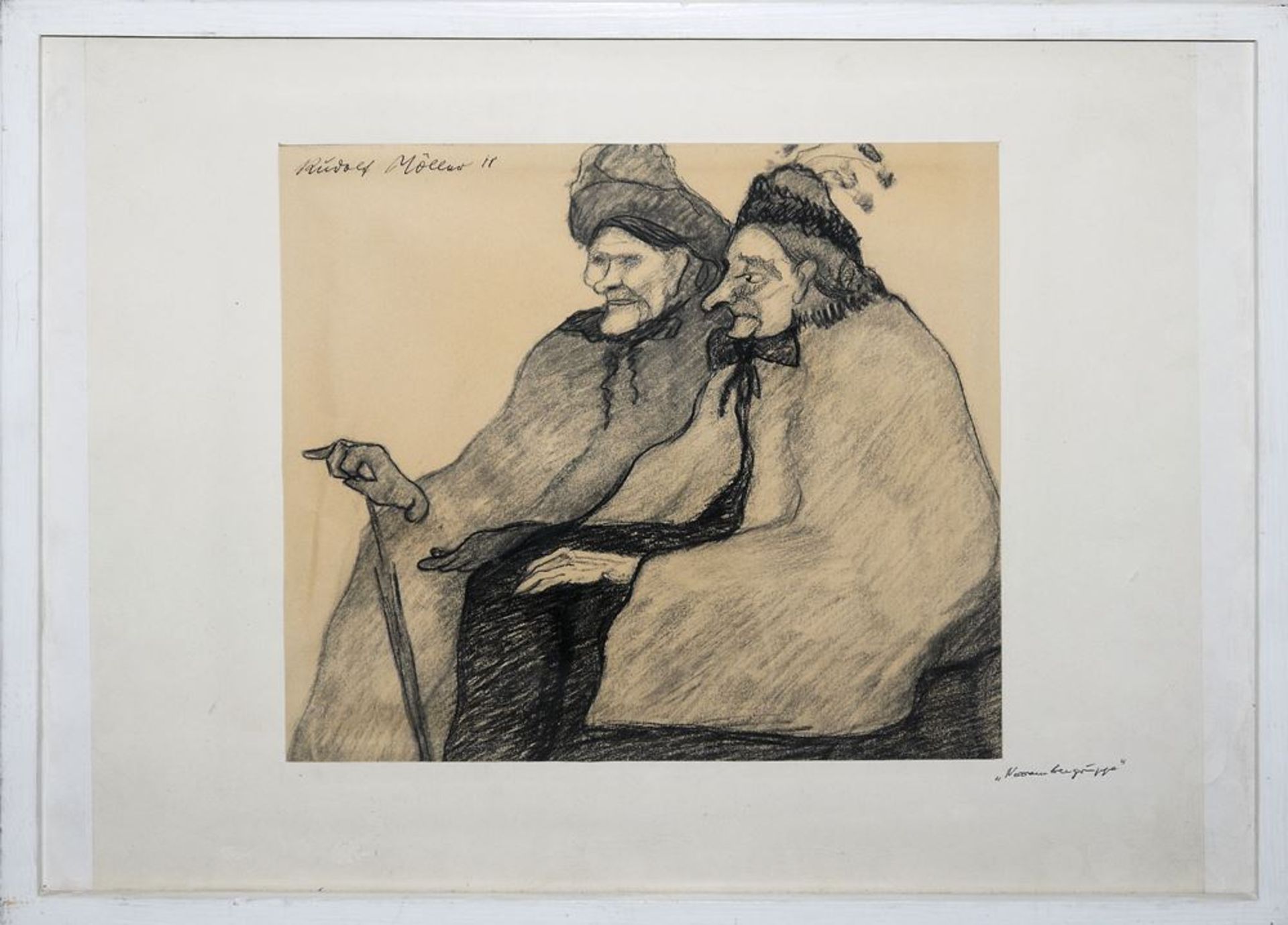 Rudolf Möller, Zwei sitzende Frauen im Gespräch, signierte Zeichnung von (19)11