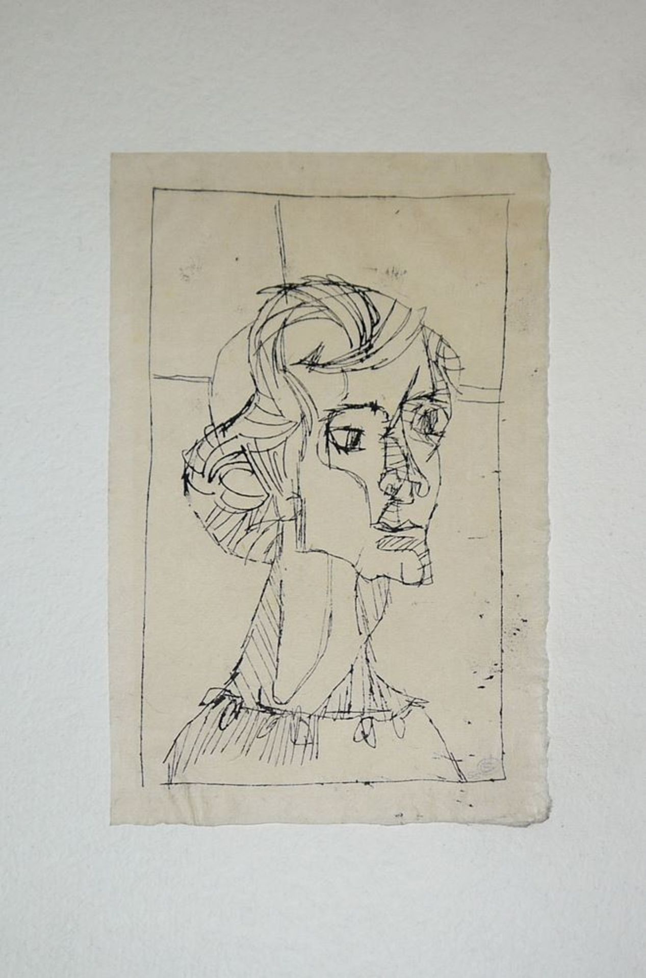 Hans Dahlem, Frauenporträt, signierte Monotypie von 1955, o. Rahmen