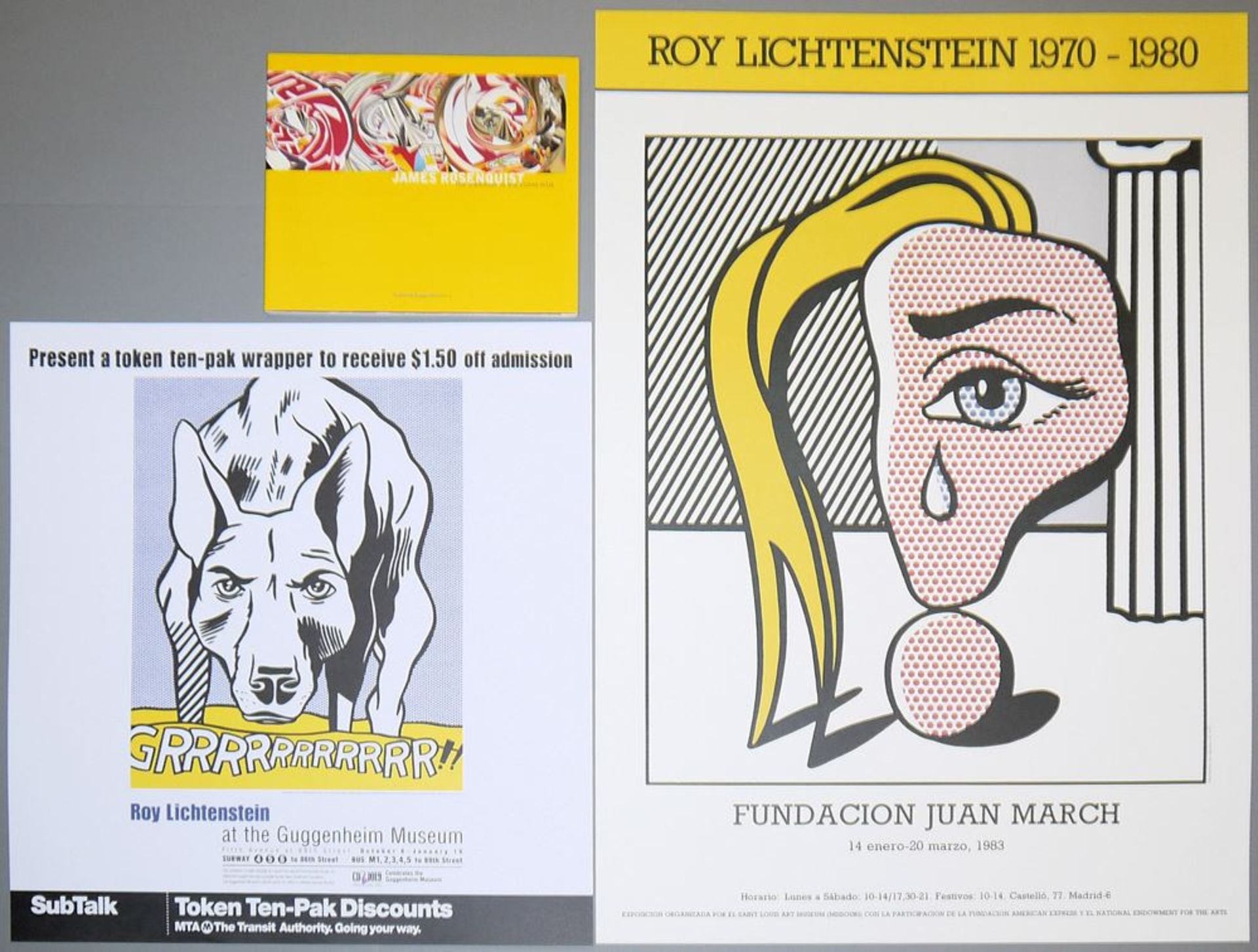 Pop Art Konvolut Roy Lichtenstein, 2 Farbserigraphien & James Rosenquist signierter Katalog