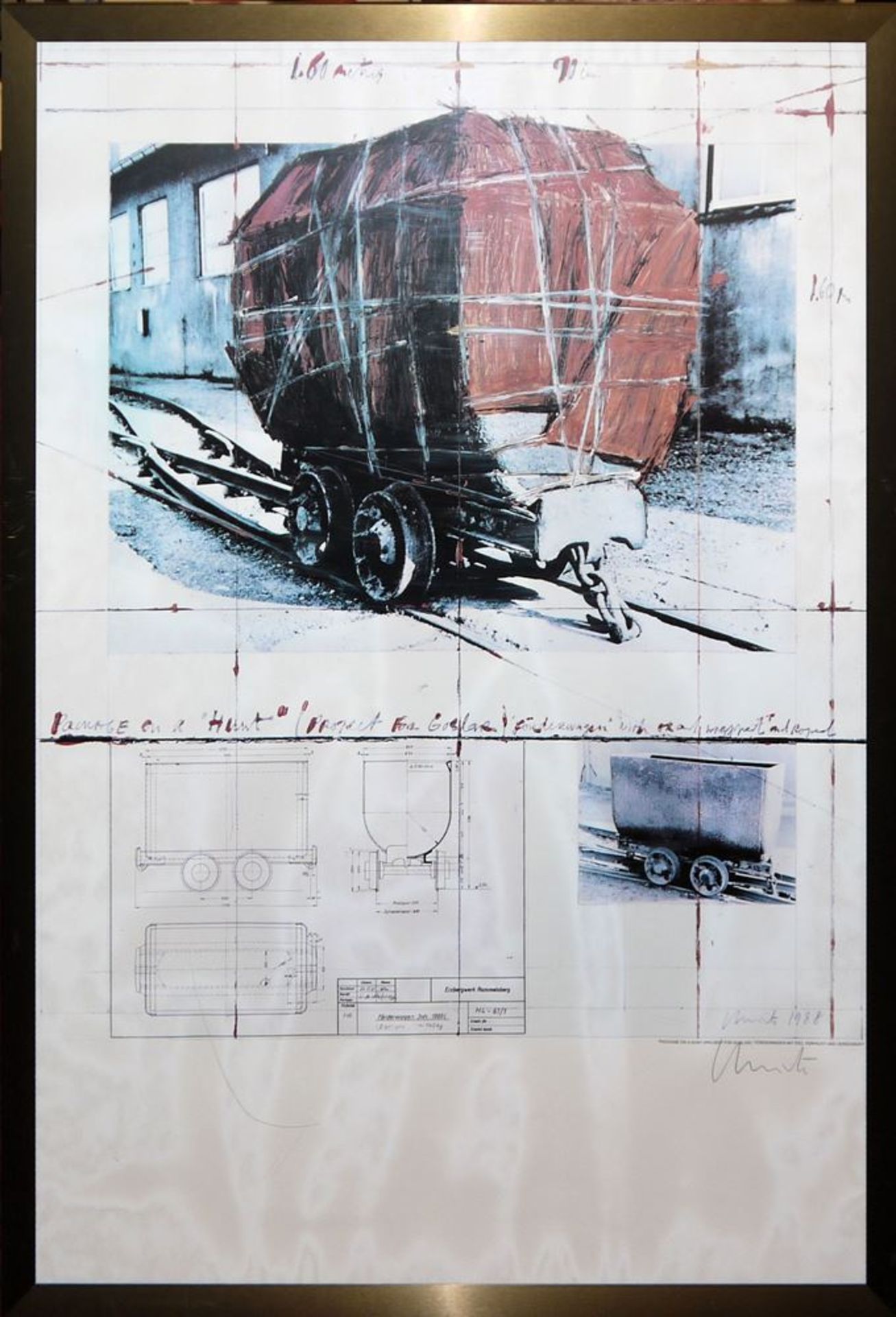 Christo, "Package on a 'Hunt' (Project For Goslar)", signierte Farboffset von 1988, gerahmt