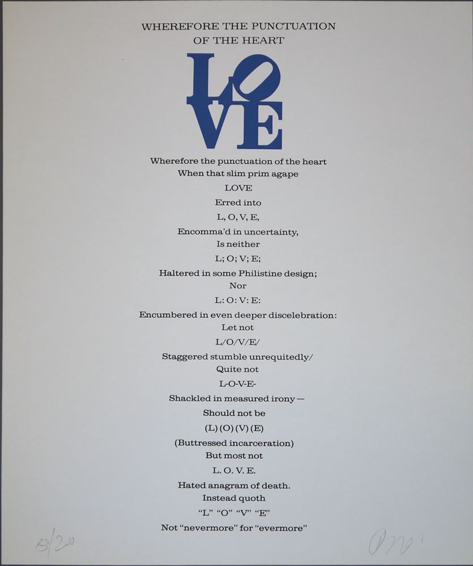 Robert Indiana, "The book of LOVE - Wherefore the punctuation of the heart", Serigraphie von 1996,
