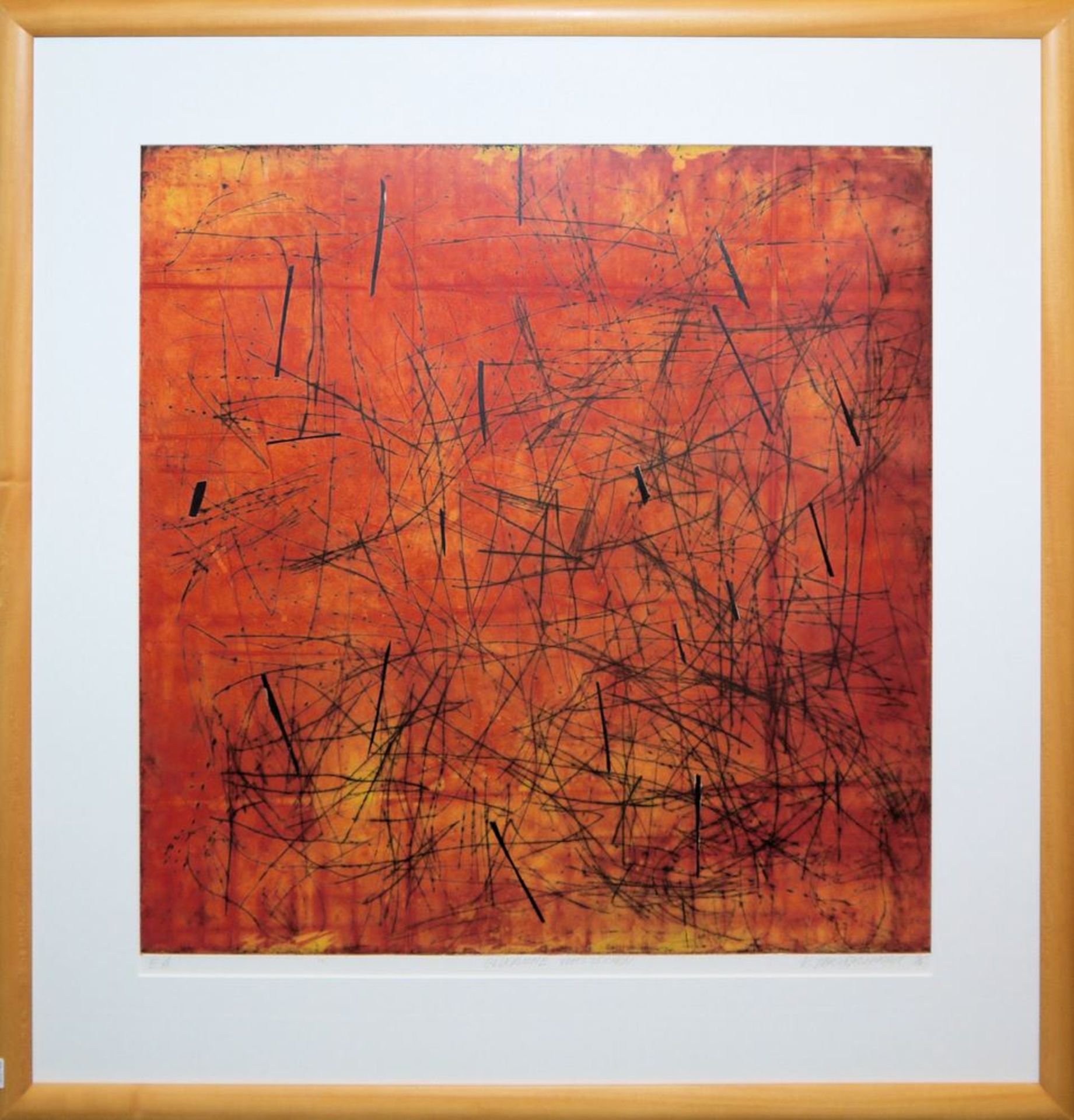 Kryztoph Jarzebinski, Abstrakte Kompositionen in Rot und Grün, 2 großformatige signierte Farbradier - Image 2 of 3