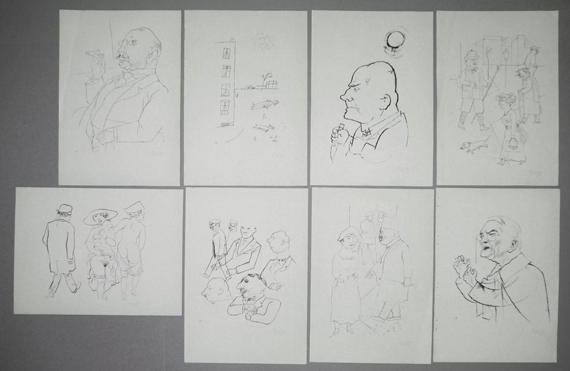George Grosz, 8 signierte Offsetlithographien aus der Folge "Ecce Homo"