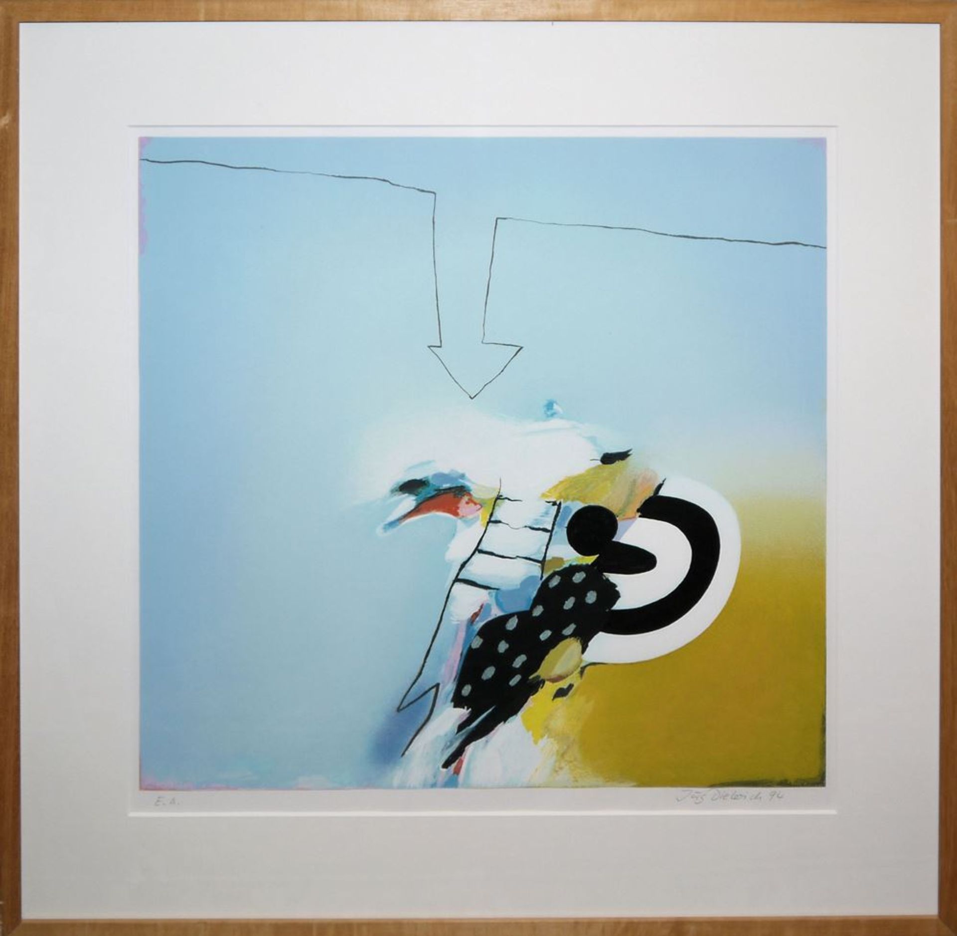 Jörg Dieterich, Abstrakte Komposition, große signierte Farbserigraphie von 1994, galeriegerahmt