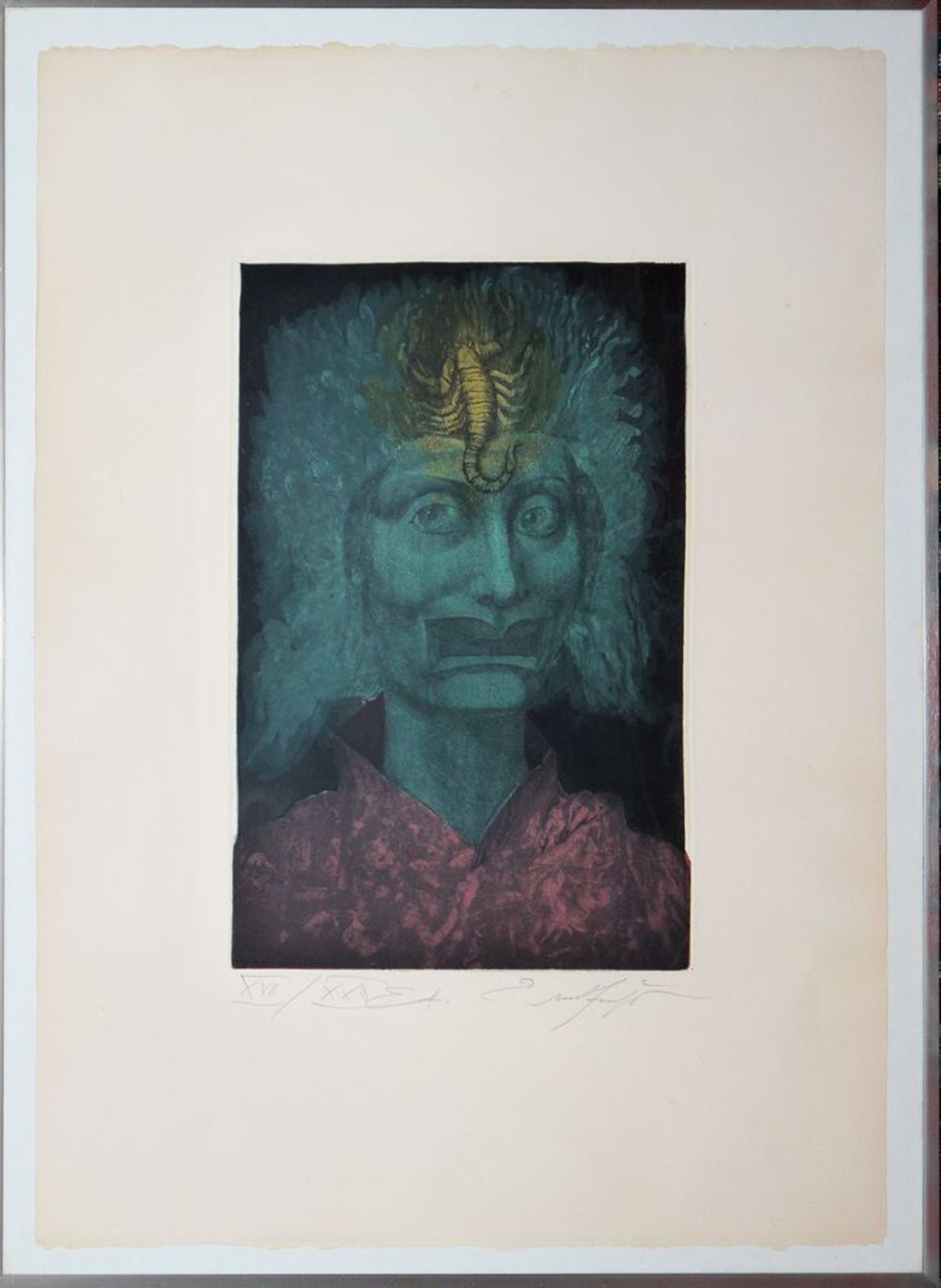 Ernst Fuchs, "Skorpion IV", Farbradierung, gerahmt