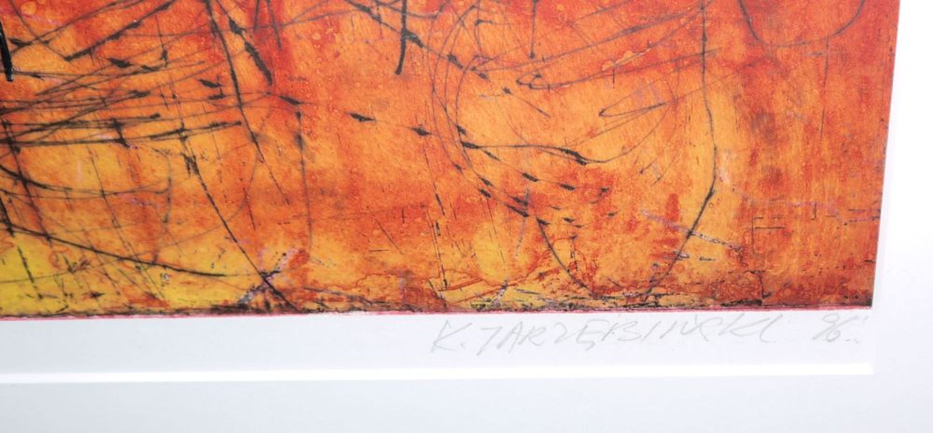 Kryztoph Jarzebinski, Abstrakte Kompositionen in Rot und Grün, 2 großformatige signierte Farbradier - Image 3 of 3
