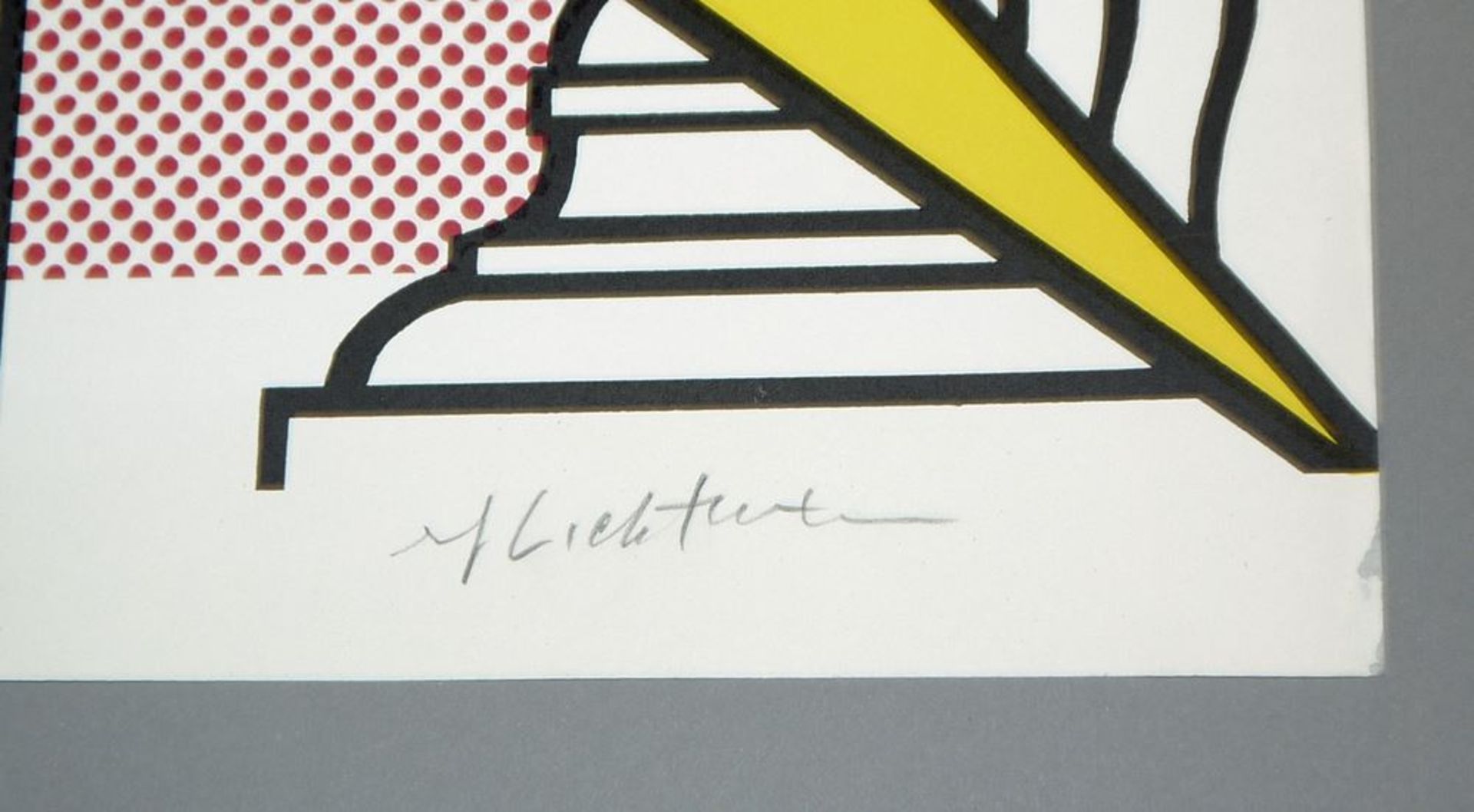 Roy Lichtenstein, "Arrow and Column", signierte farbige Offsetlithographie von 1967 & Lagerkatalog - Image 2 of 2