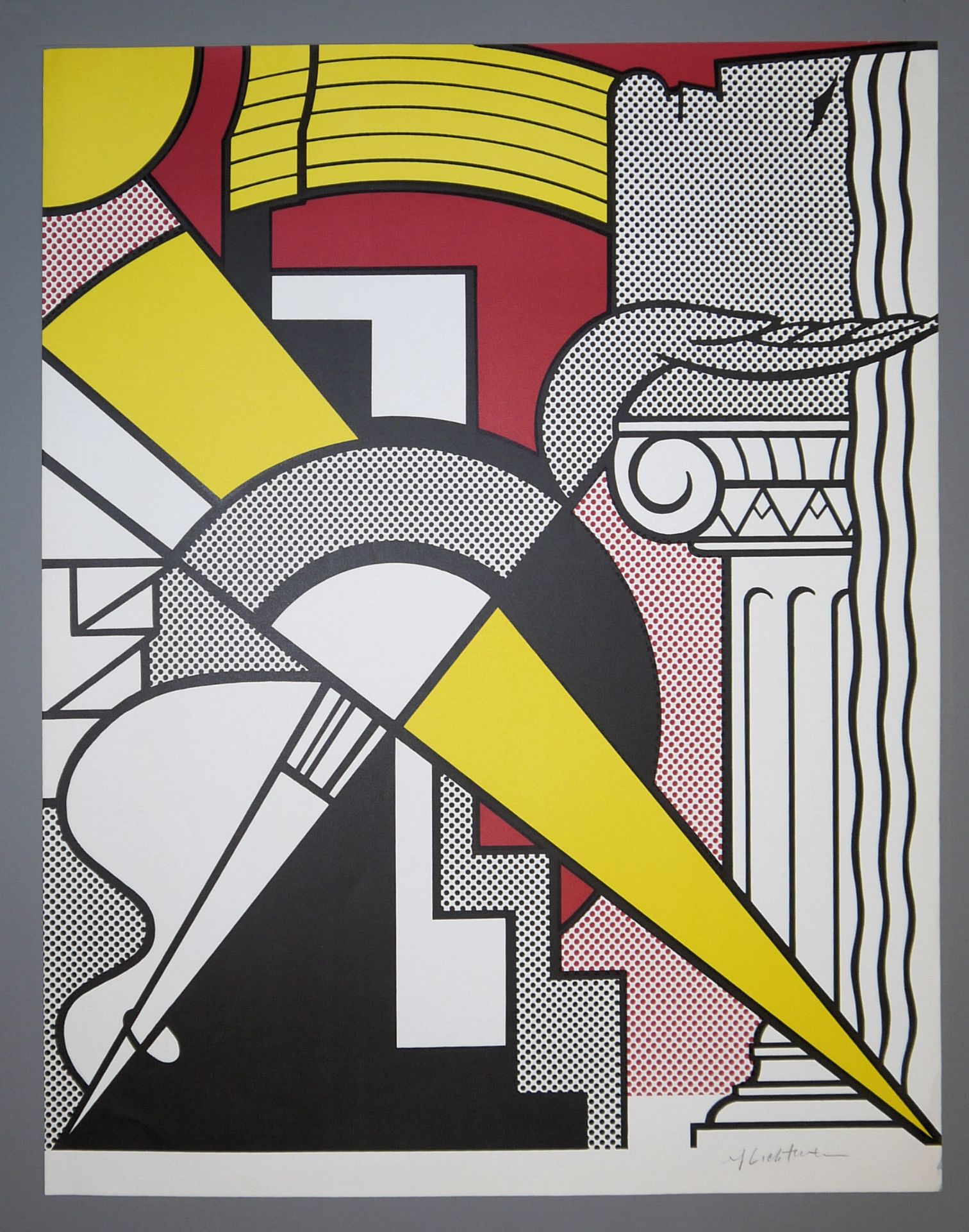 Roy Lichtenstein, "Arrow and Column", signierte farbige Offsetlithographie von 1967 & Lagerkatalog