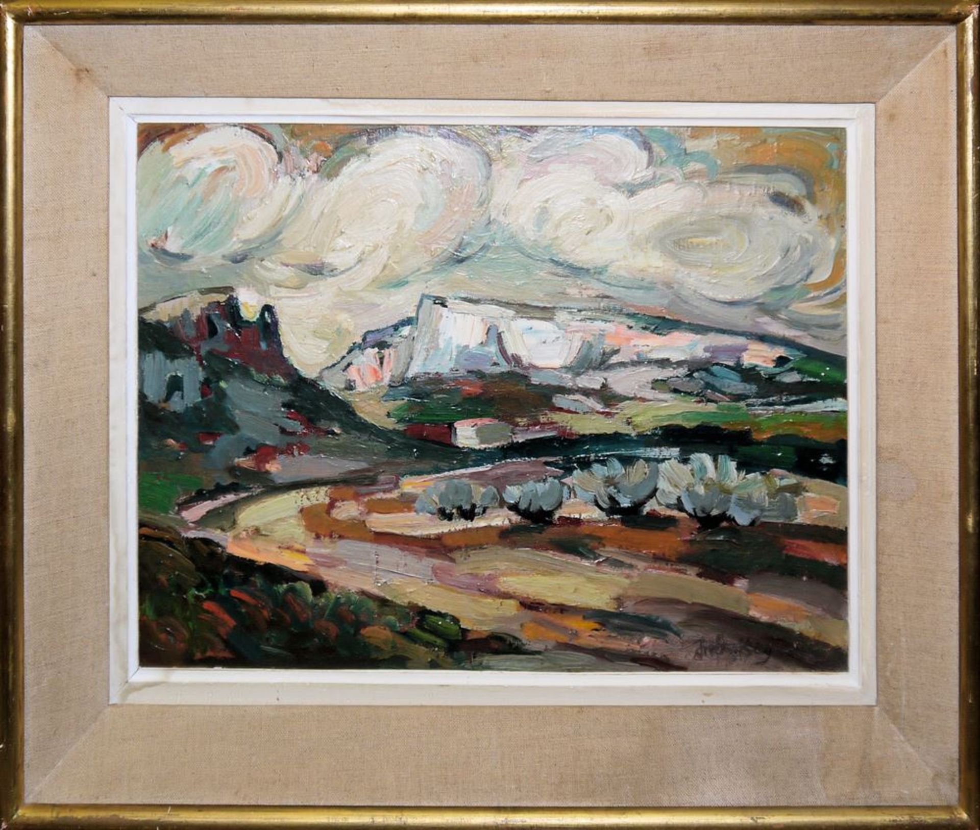 Fredo Bley, Landschaft mit dynamischer Wolkenformation, Ölgemälde gerahmt