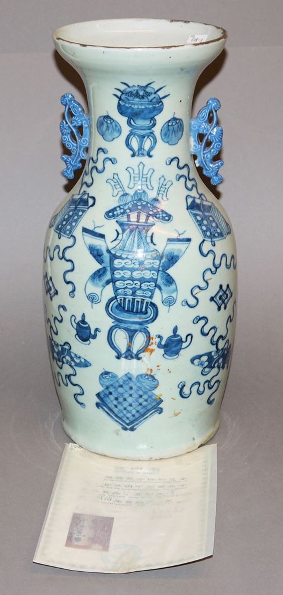 Blauweiß-Balustervase, China, späte Qing-Zeit